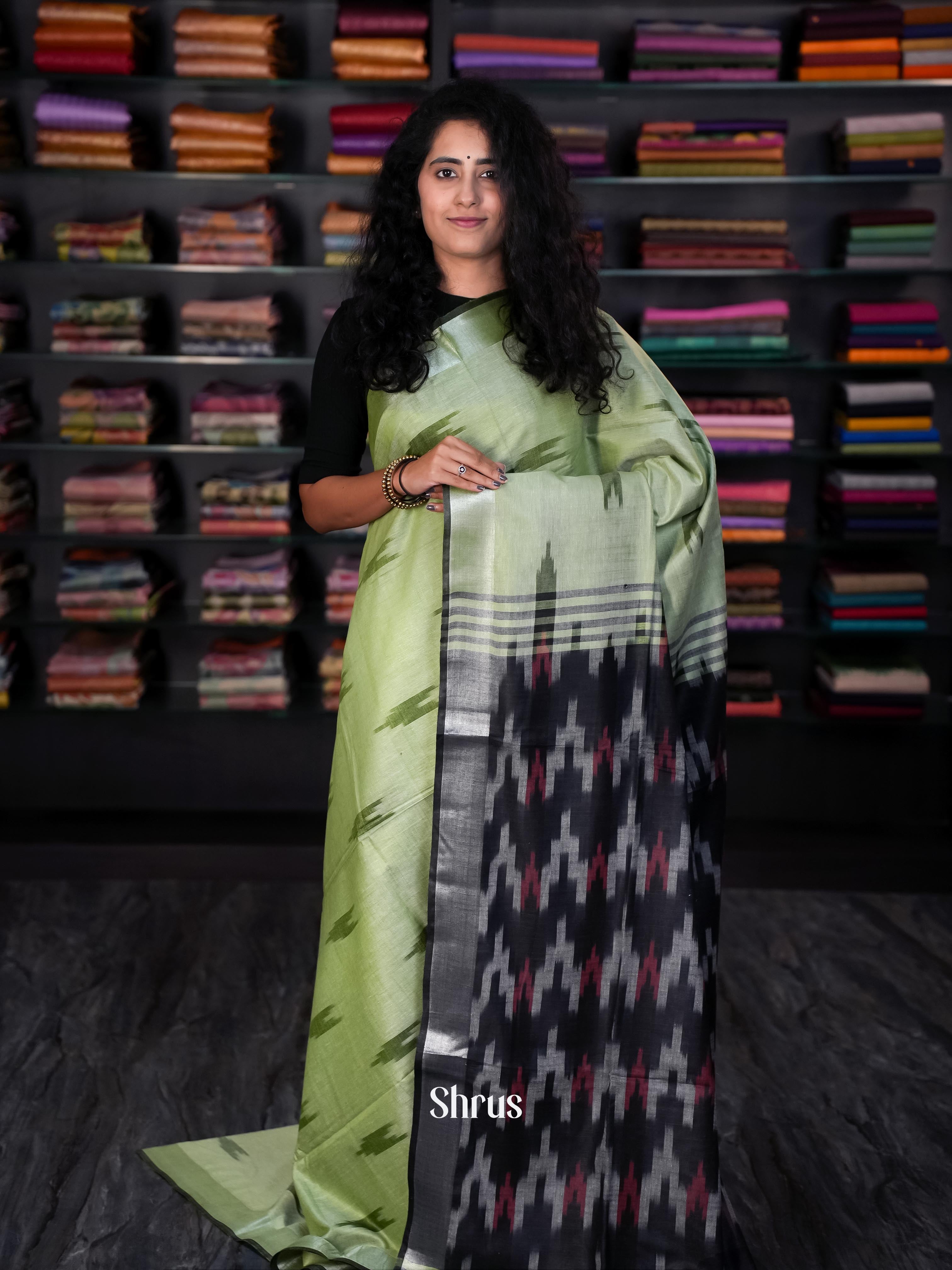 Lite Green & Grey- Semi Ikkat Saree - Shop on ShrusEternity.com