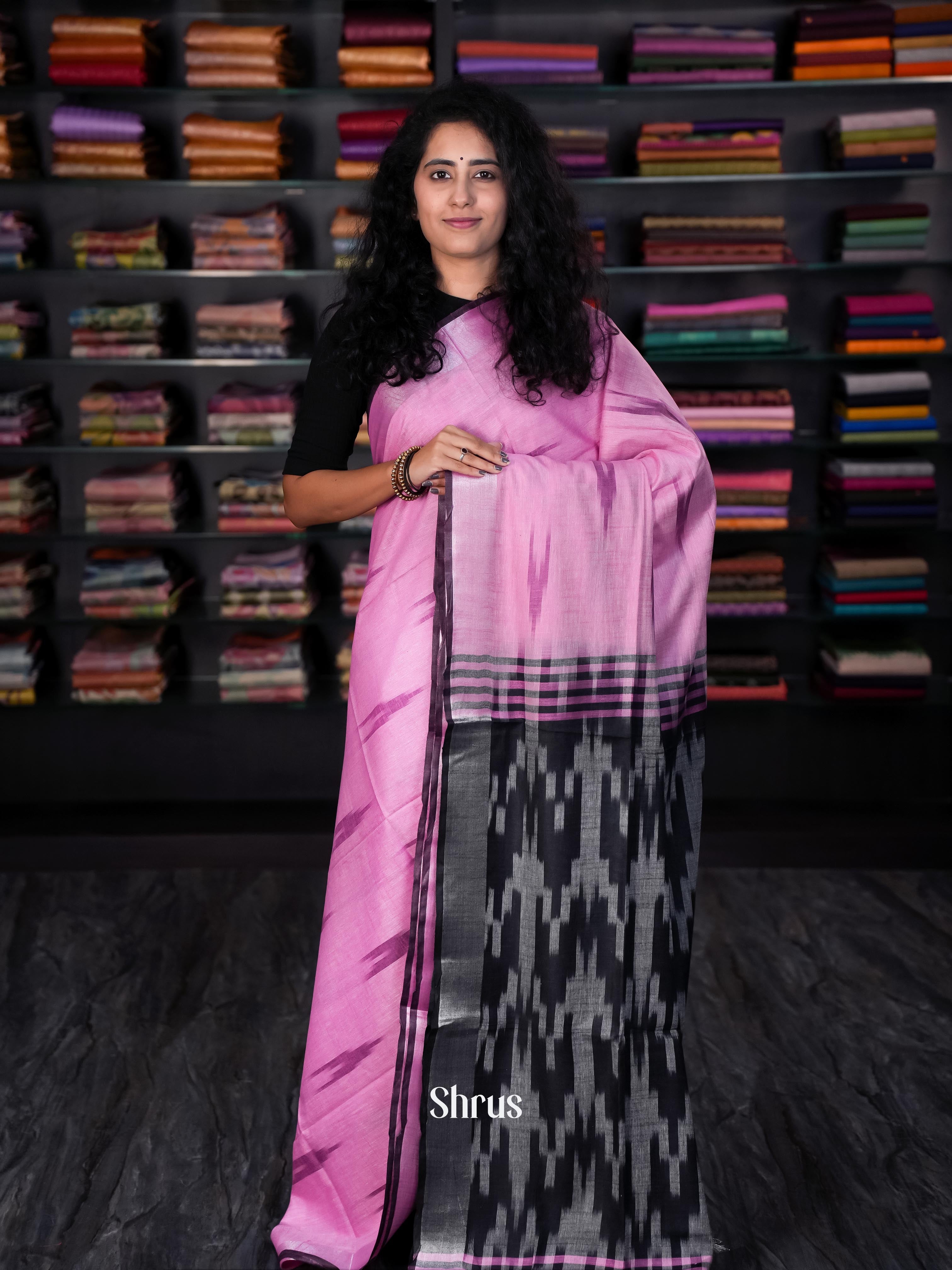 Pink & Grey - Semi Ikkat Saree - Shop on ShrusEternity.com