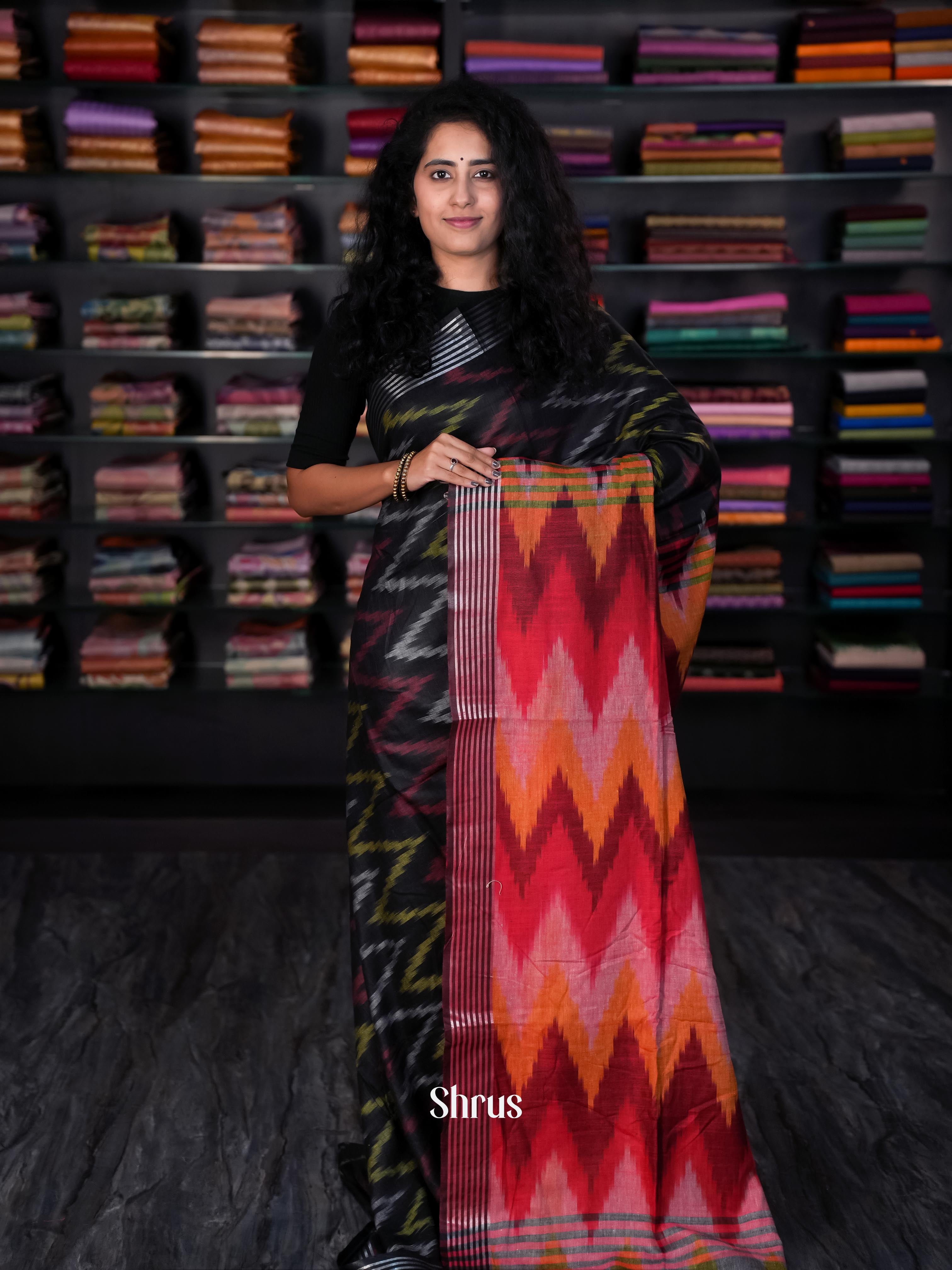 Black & Red - Semi Ikkat Saree - Shop on ShrusEternity.com