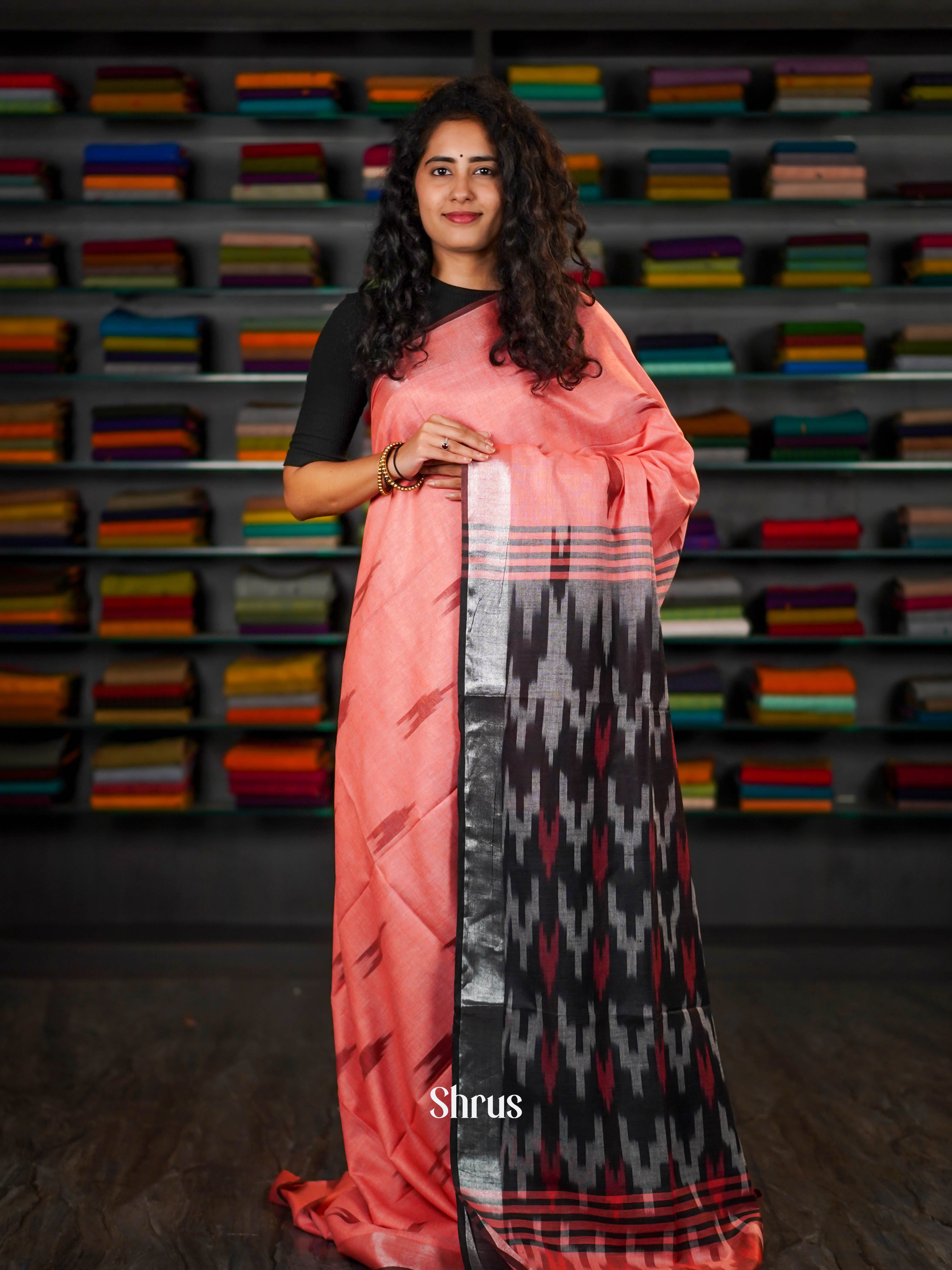 Pink & Black - Semi Ikkat Saree - Shop on ShrusEternity.com