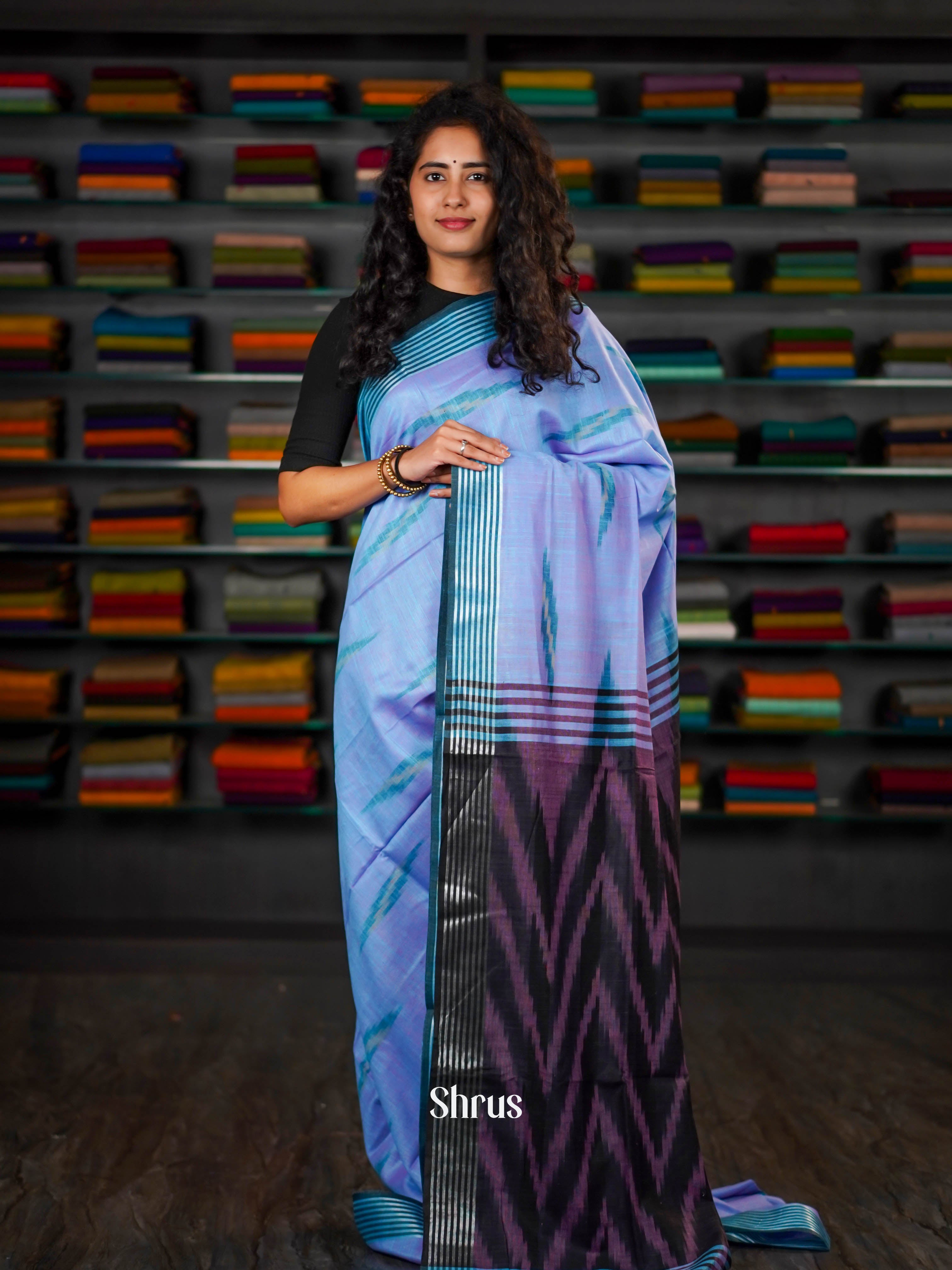 Blue & Light Blue - Semi Ikkat Saree - Shop on ShrusEternity.com