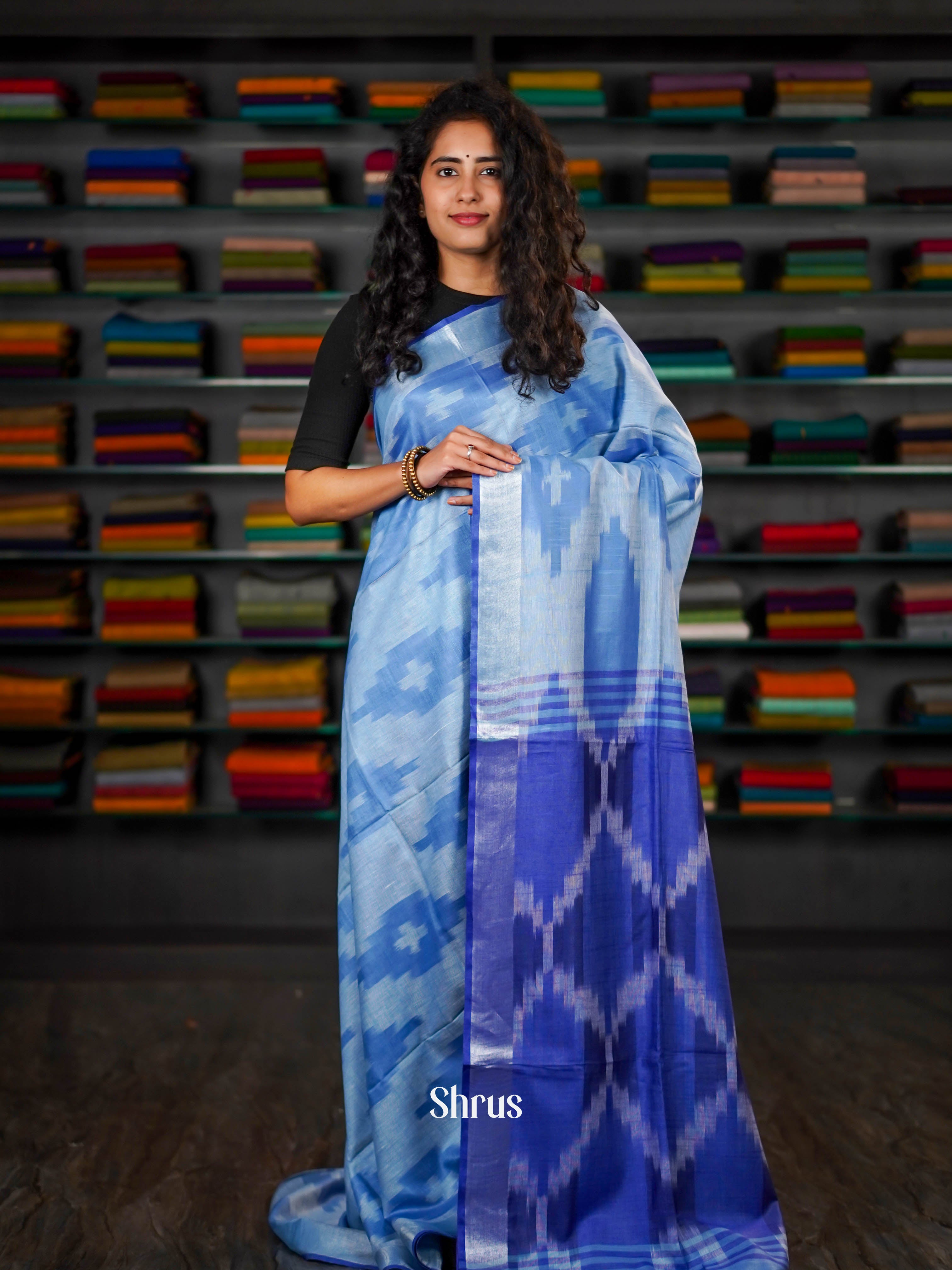 Blue - Semi Ikkat Saree - Shop on ShrusEternity.com