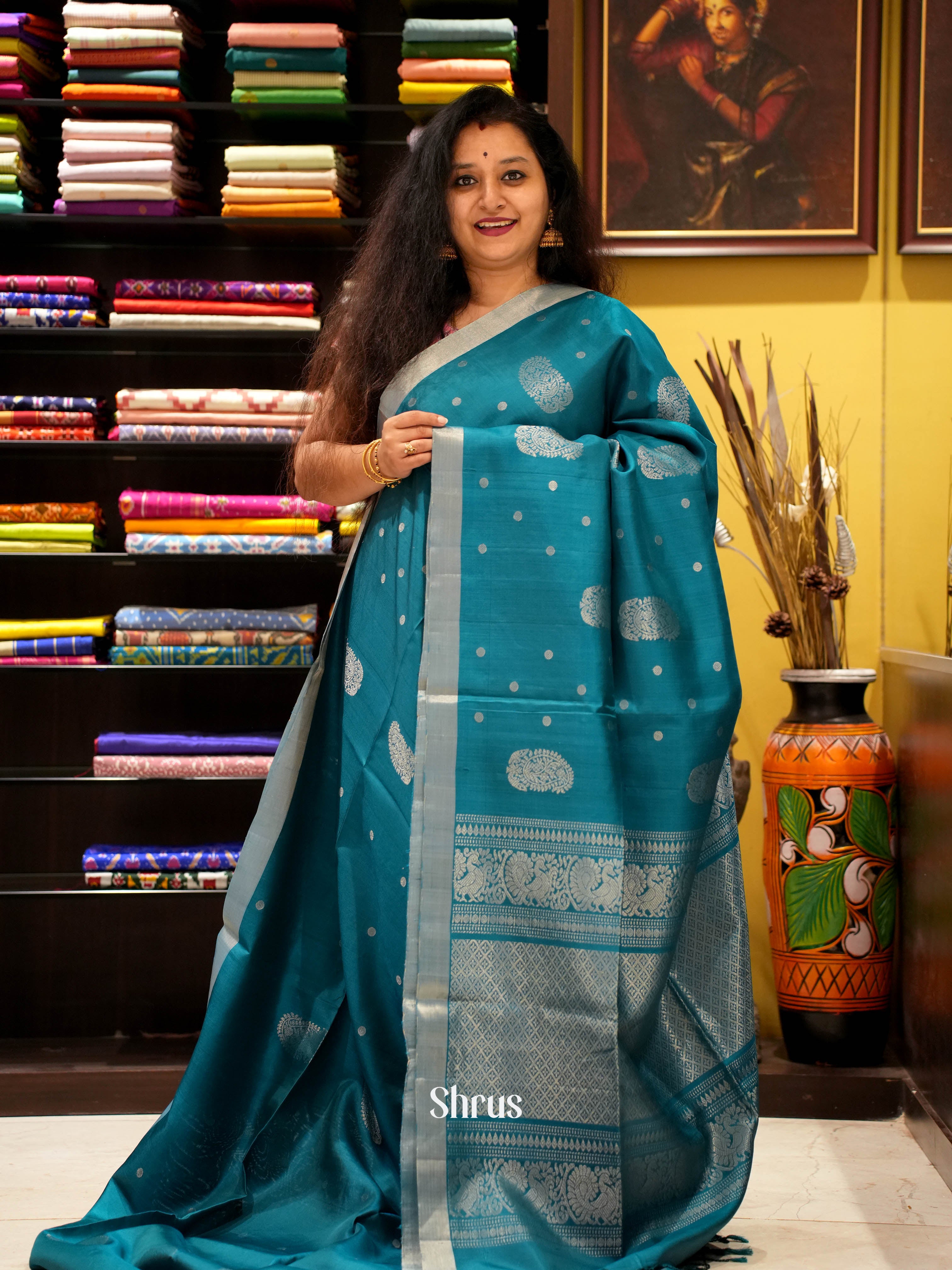 Blue(Single Tone) - Soft Silk Saree - Shop on ShrusEternity.com