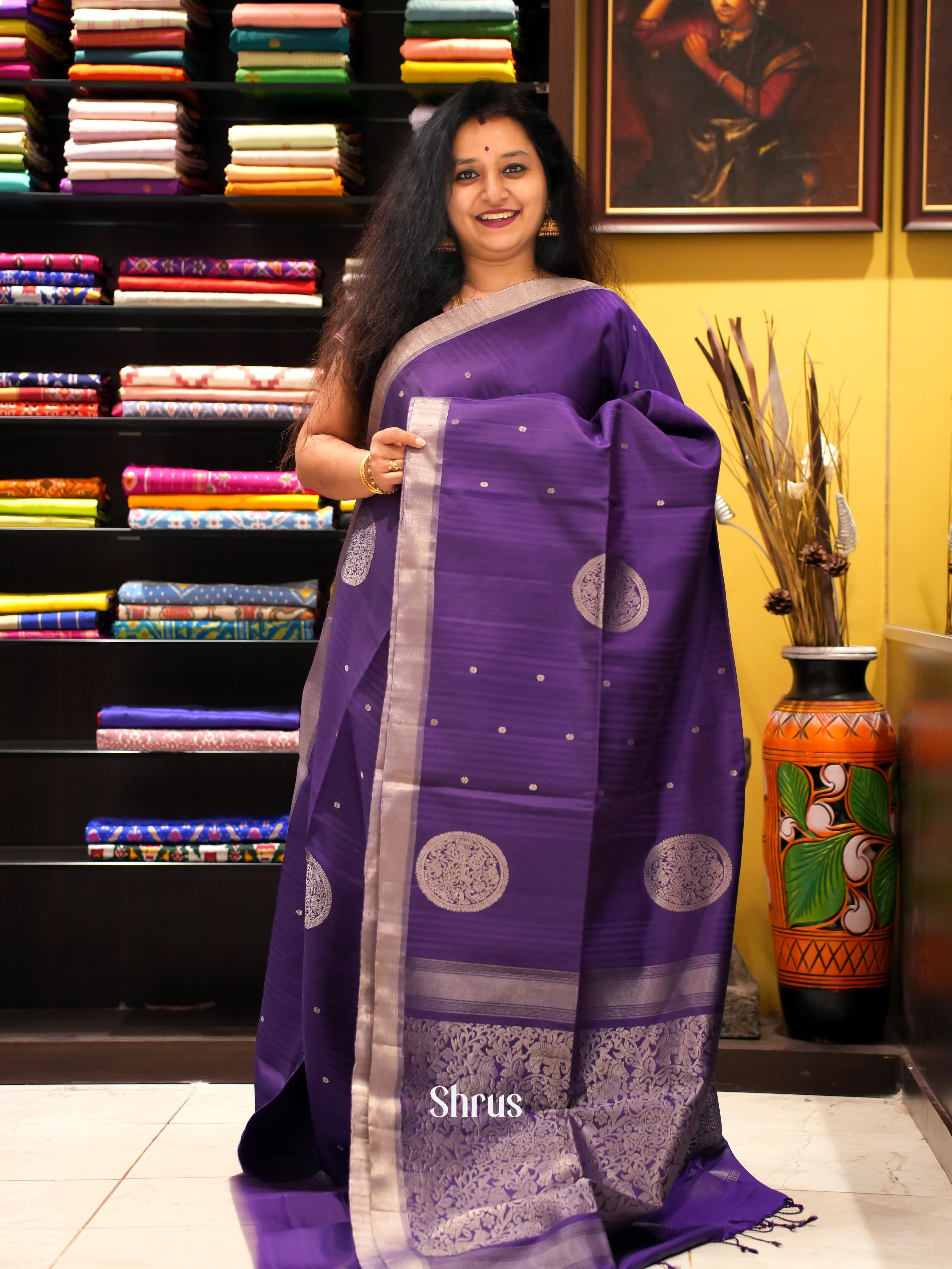 Violet(Single Tone)- Soft Silk Saree - Shop on ShrusEternity.com