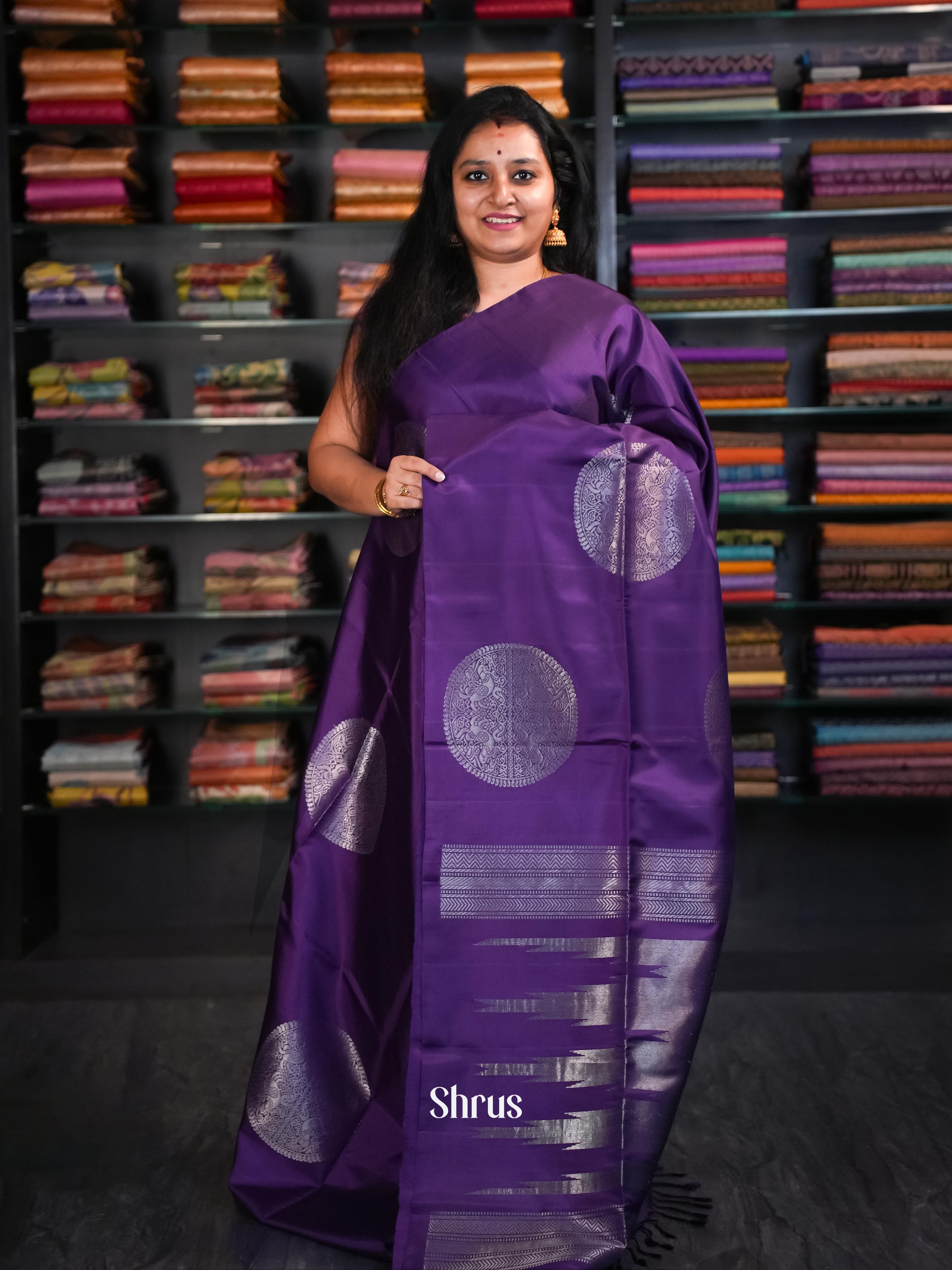 Very Dark Purple - Soft Silk Saree - Shop on ShrusEternity.com