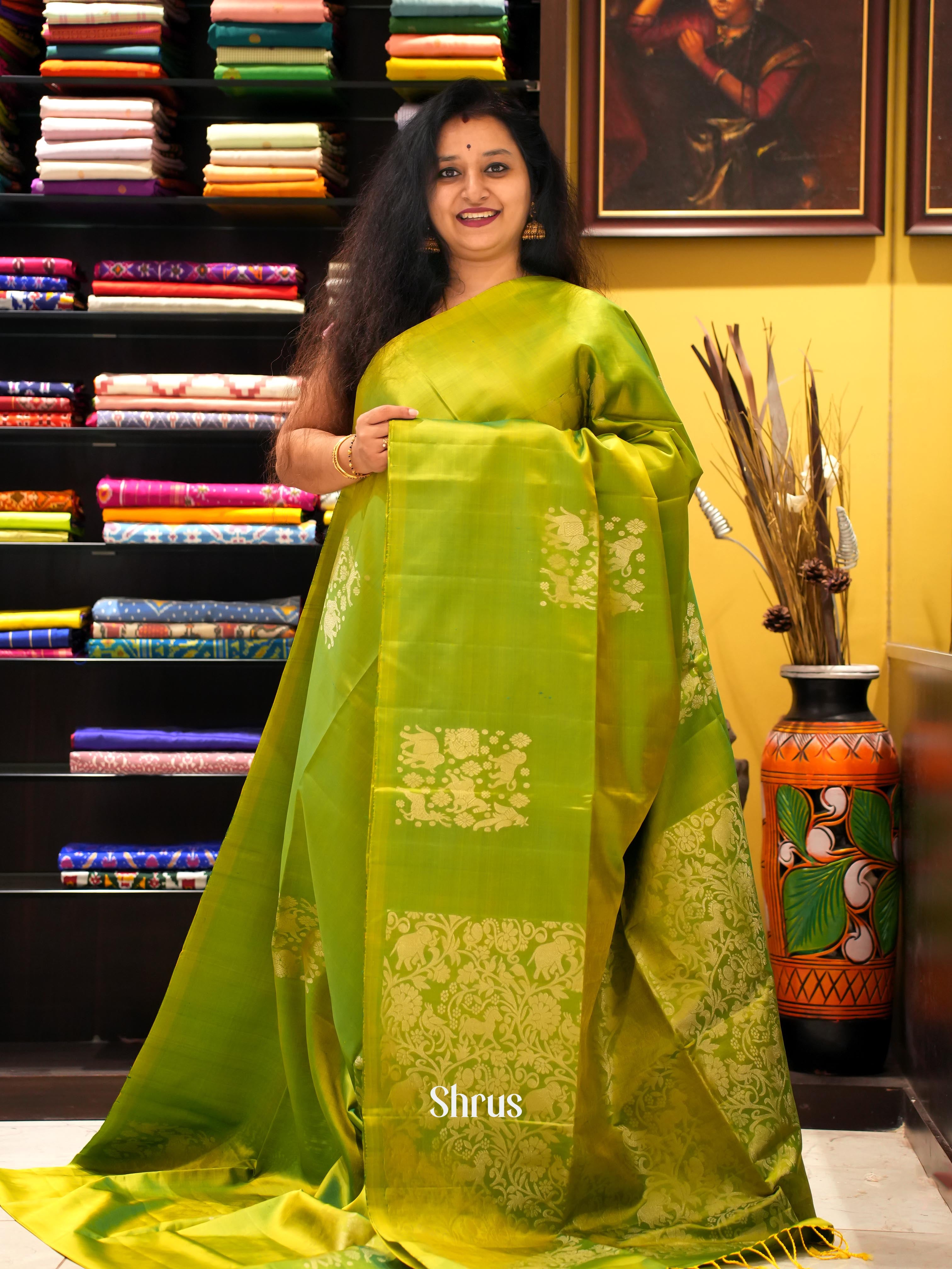 Light Green(Single Tone) - Soft Silk Saree - Shop on ShrusEternity.com