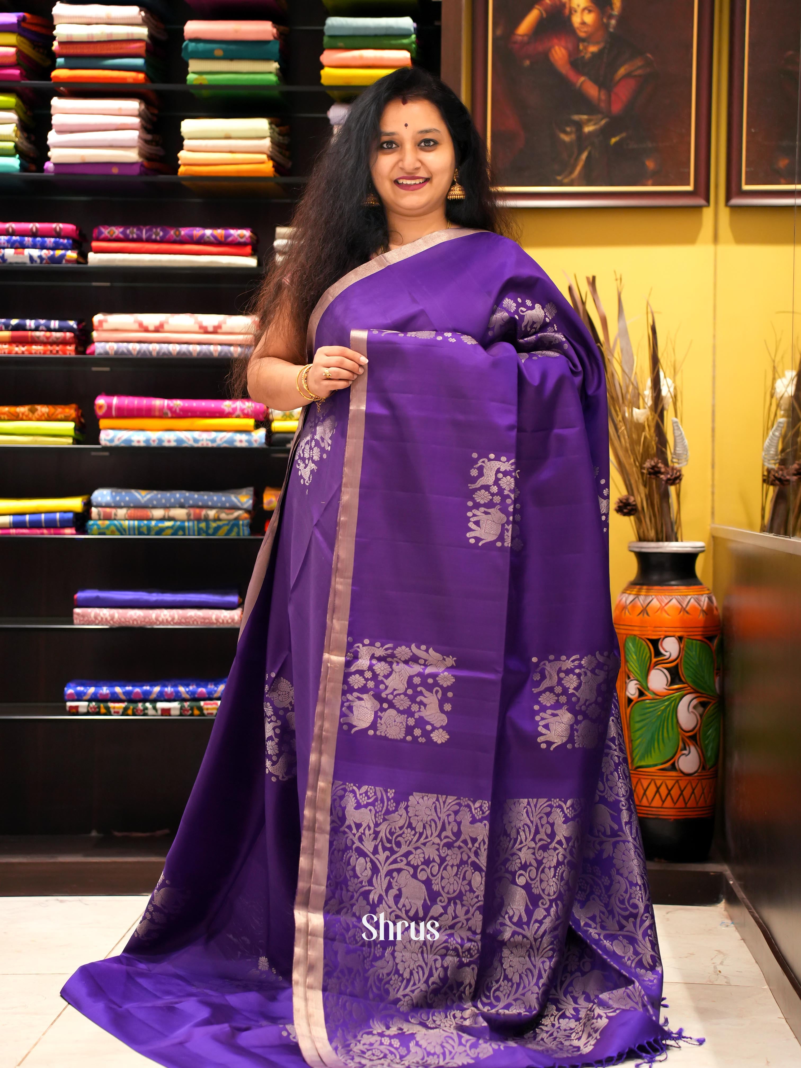 Violet(Single Tone) - Soft Silk Saree - Shop on ShrusEternity.com