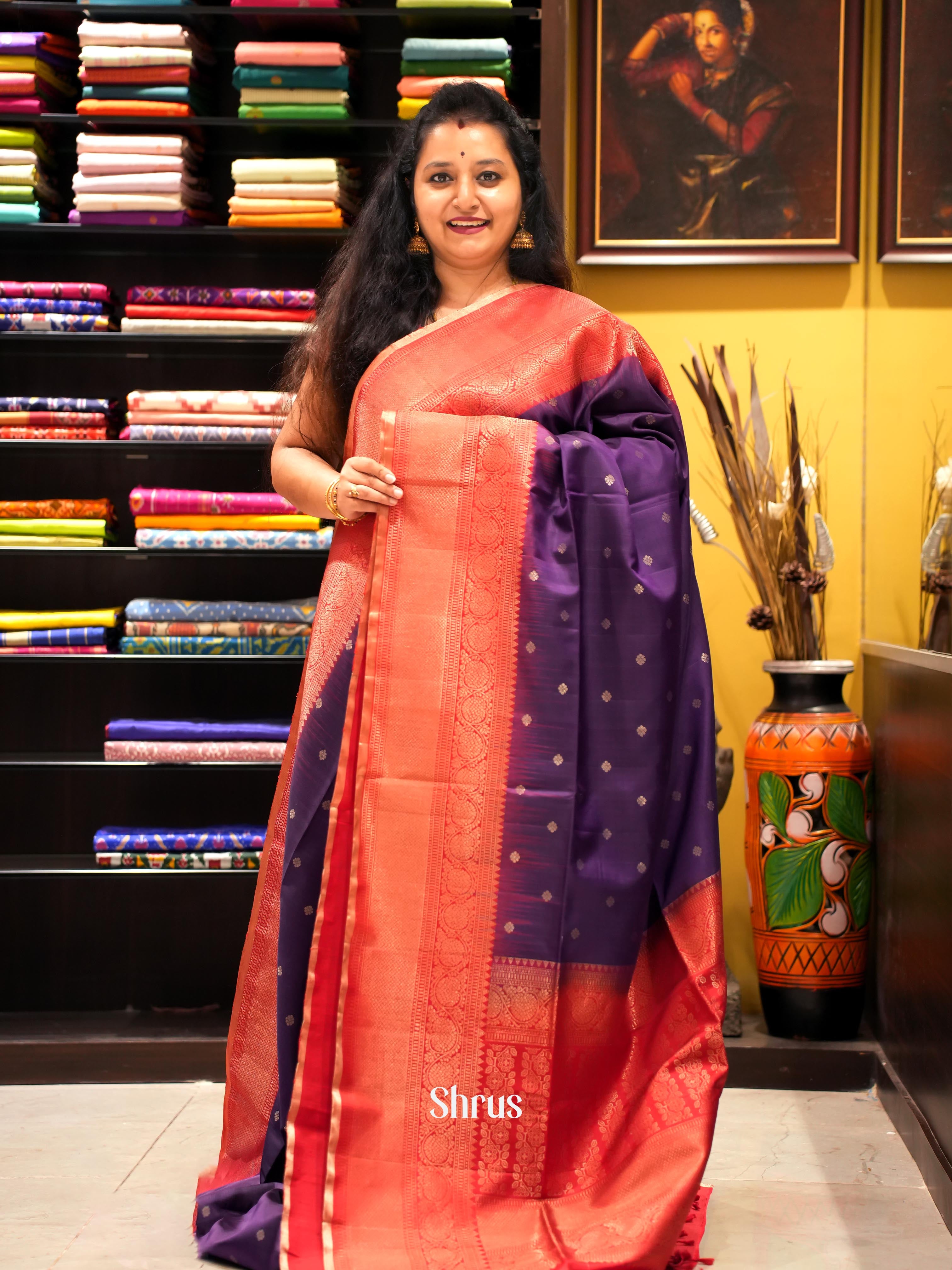 Violet & Red - Soft Silk Saree - Shop on ShrusEternity.com