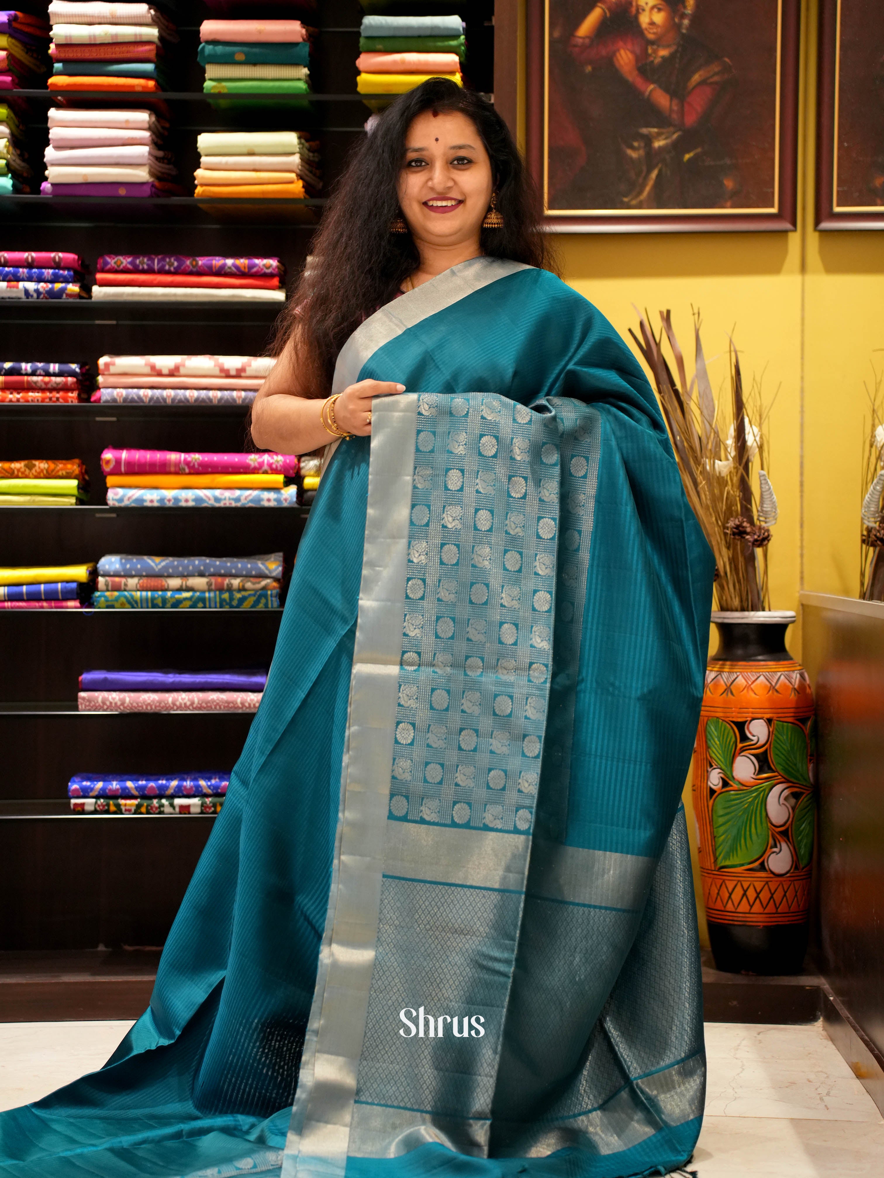 Blue(Single Tone) - Soft Silk Saree - Shop on ShrusEternity.com