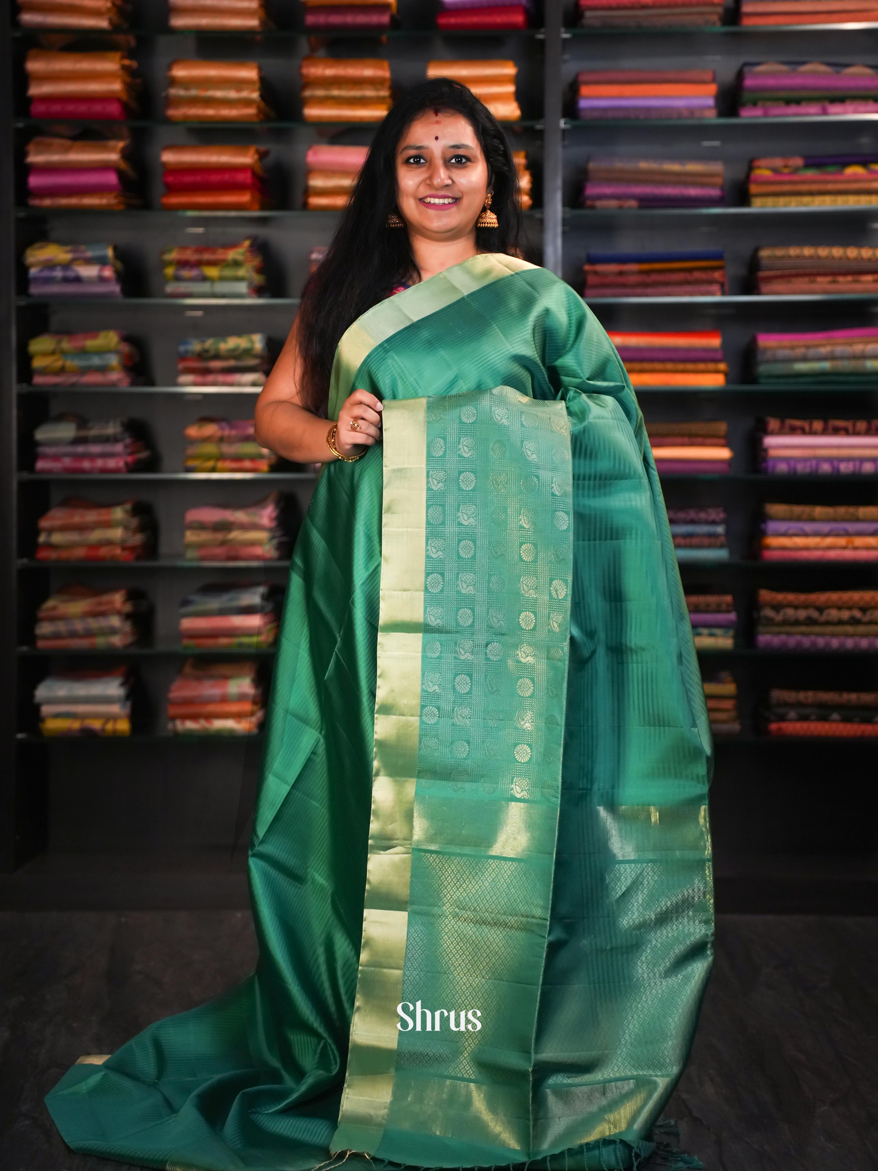 Caribbean Green - Soft Silk Saree - Shop on ShrusEternity.com