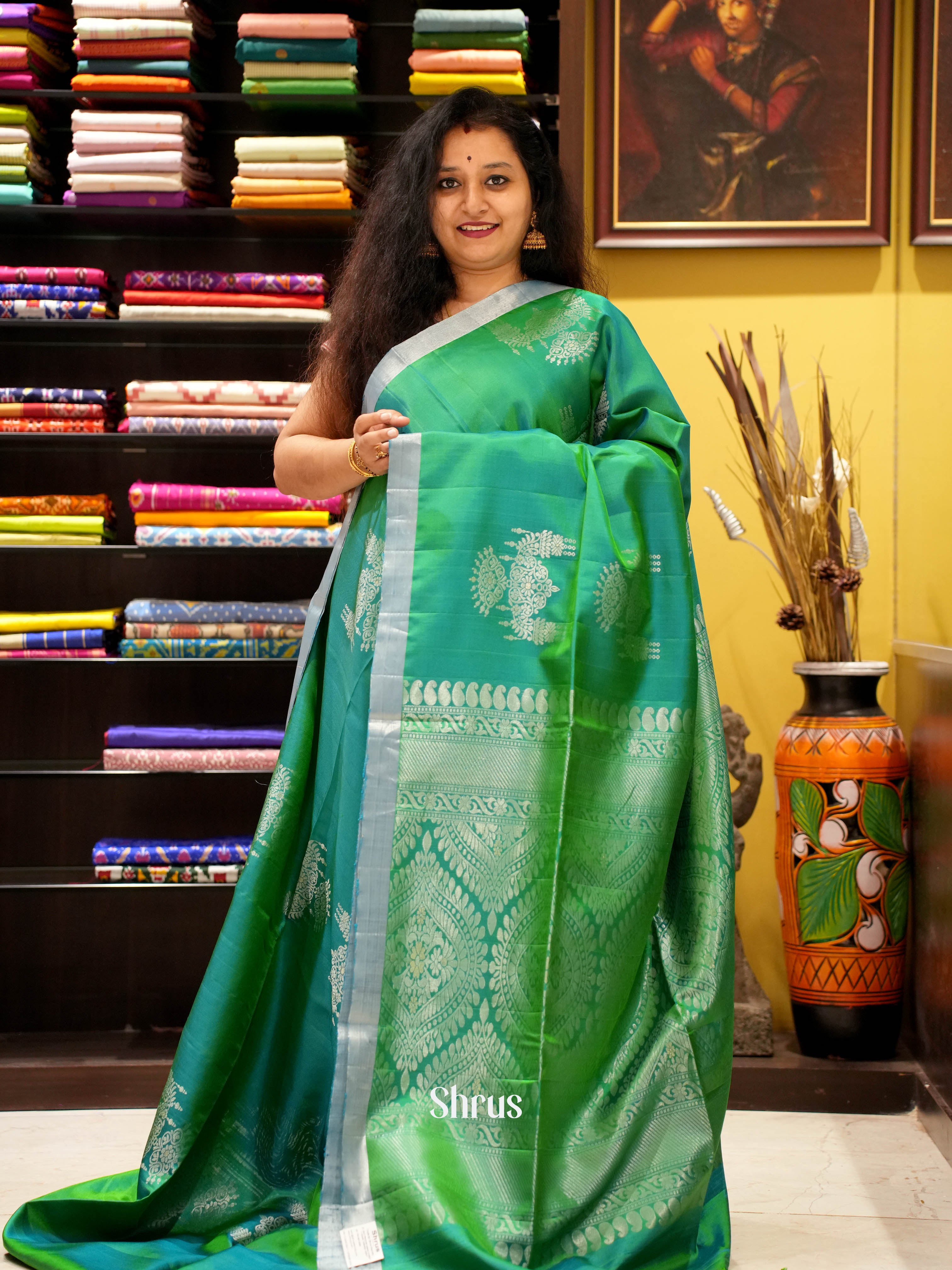 Green(Single Tone) - Soft Silk Saree - Shop on ShrusEternity.com