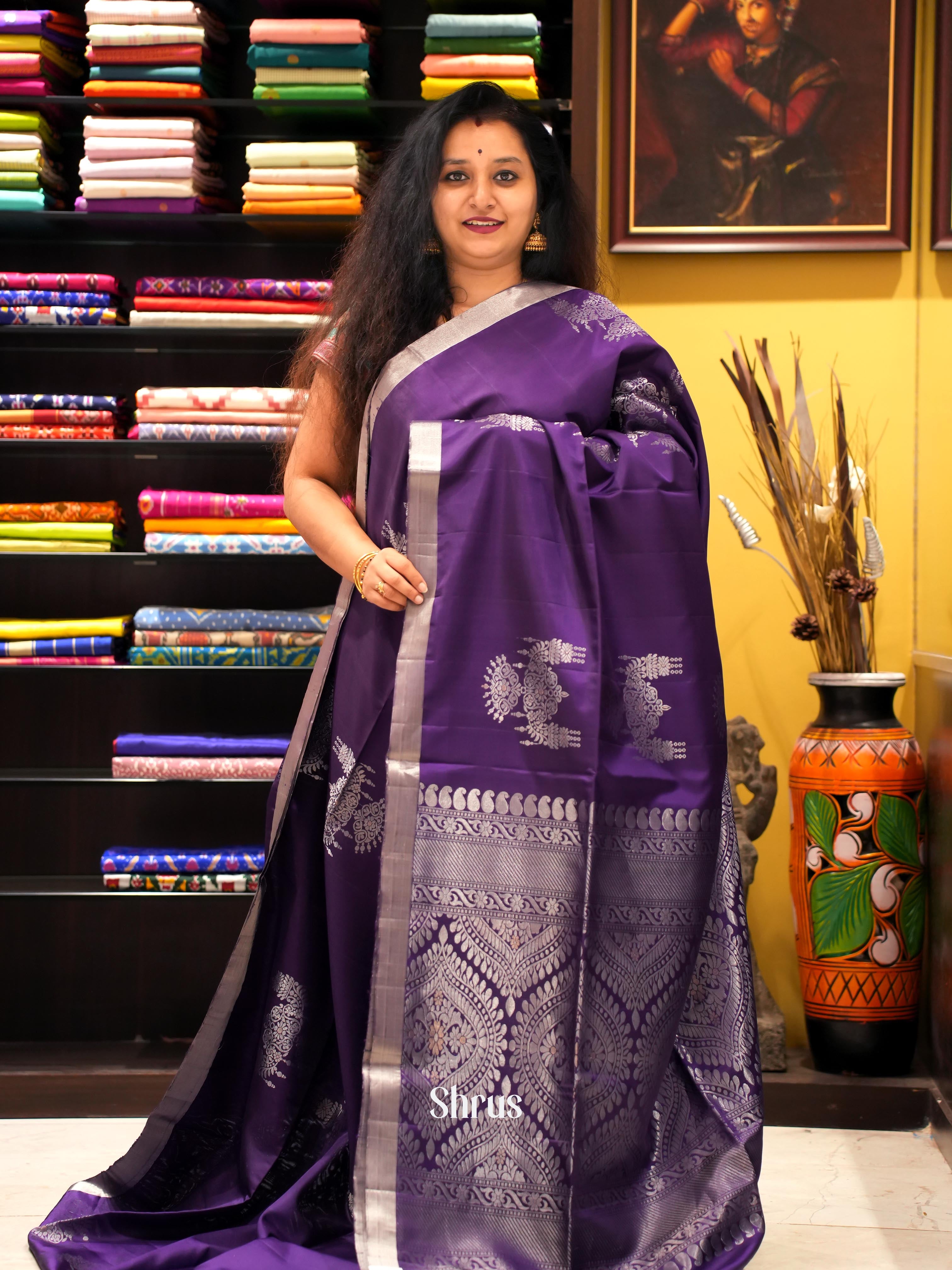 Violet(Single tone) - Soft Silk Saree - Shop on ShrusEternity.com