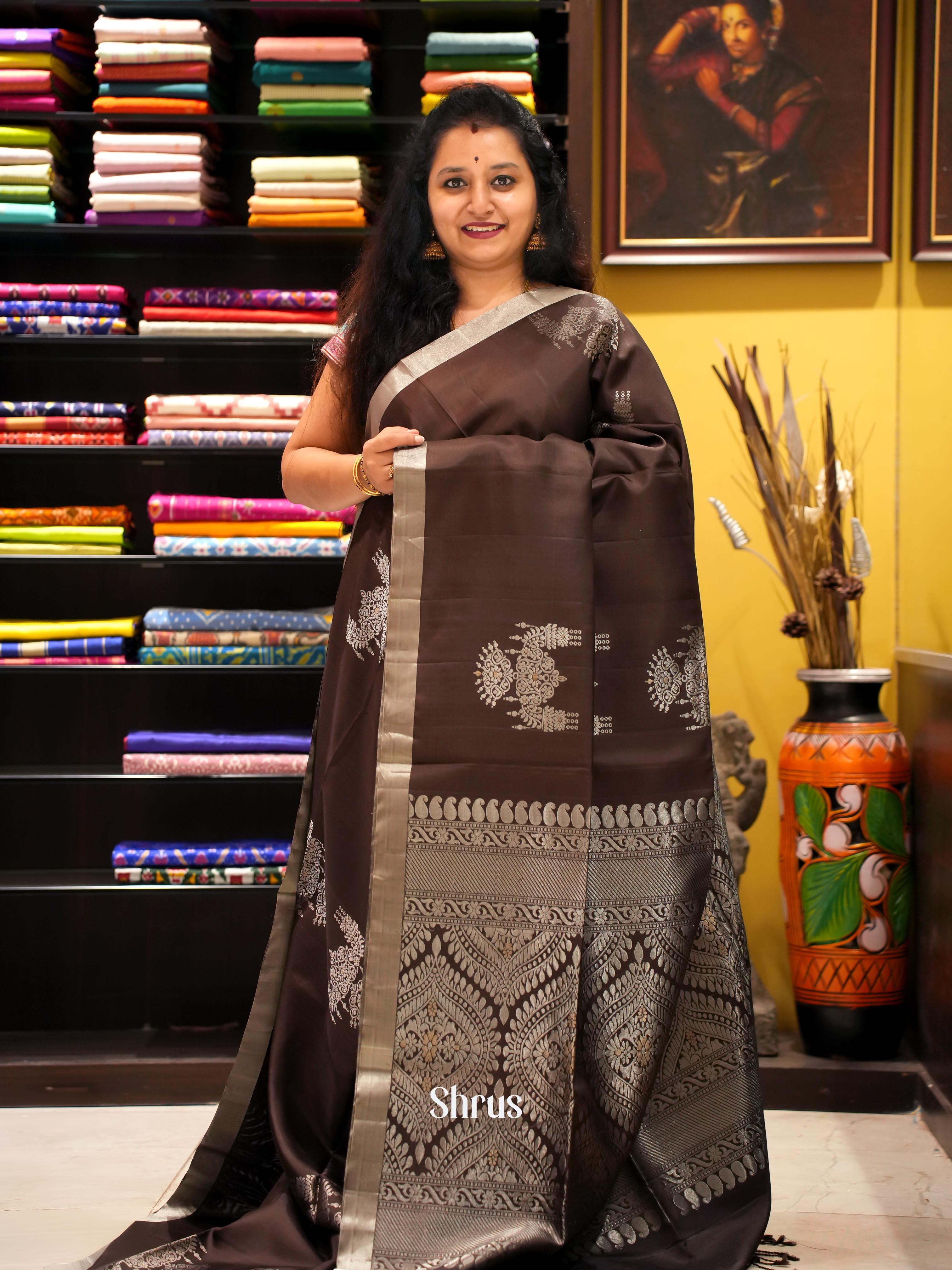 Brown(Single Tone) - Soft Silk Saree - Shop on ShrusEternity.com