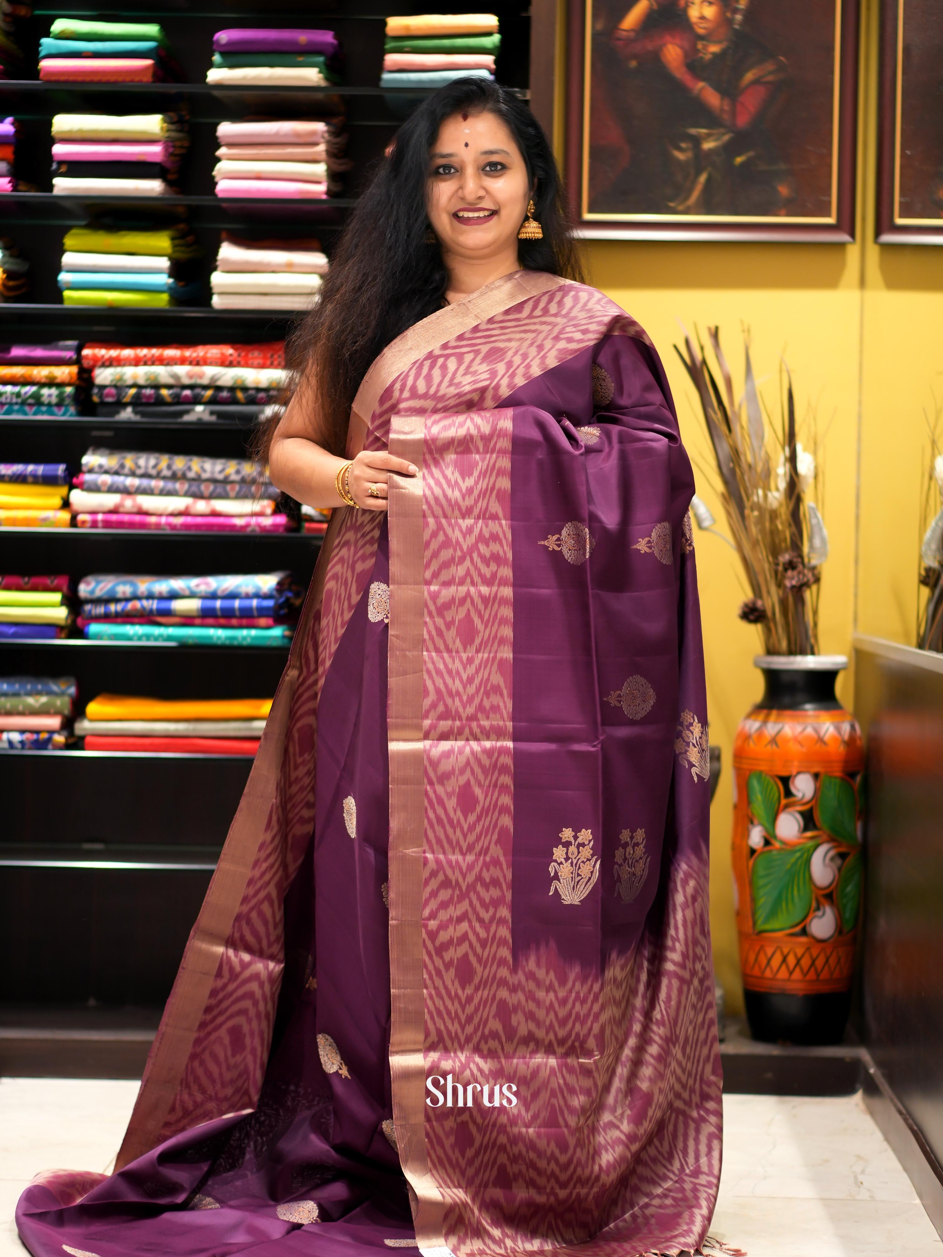 Purple & Onion Pink- Soft Silk Saree - Shop on ShrusEternity.com