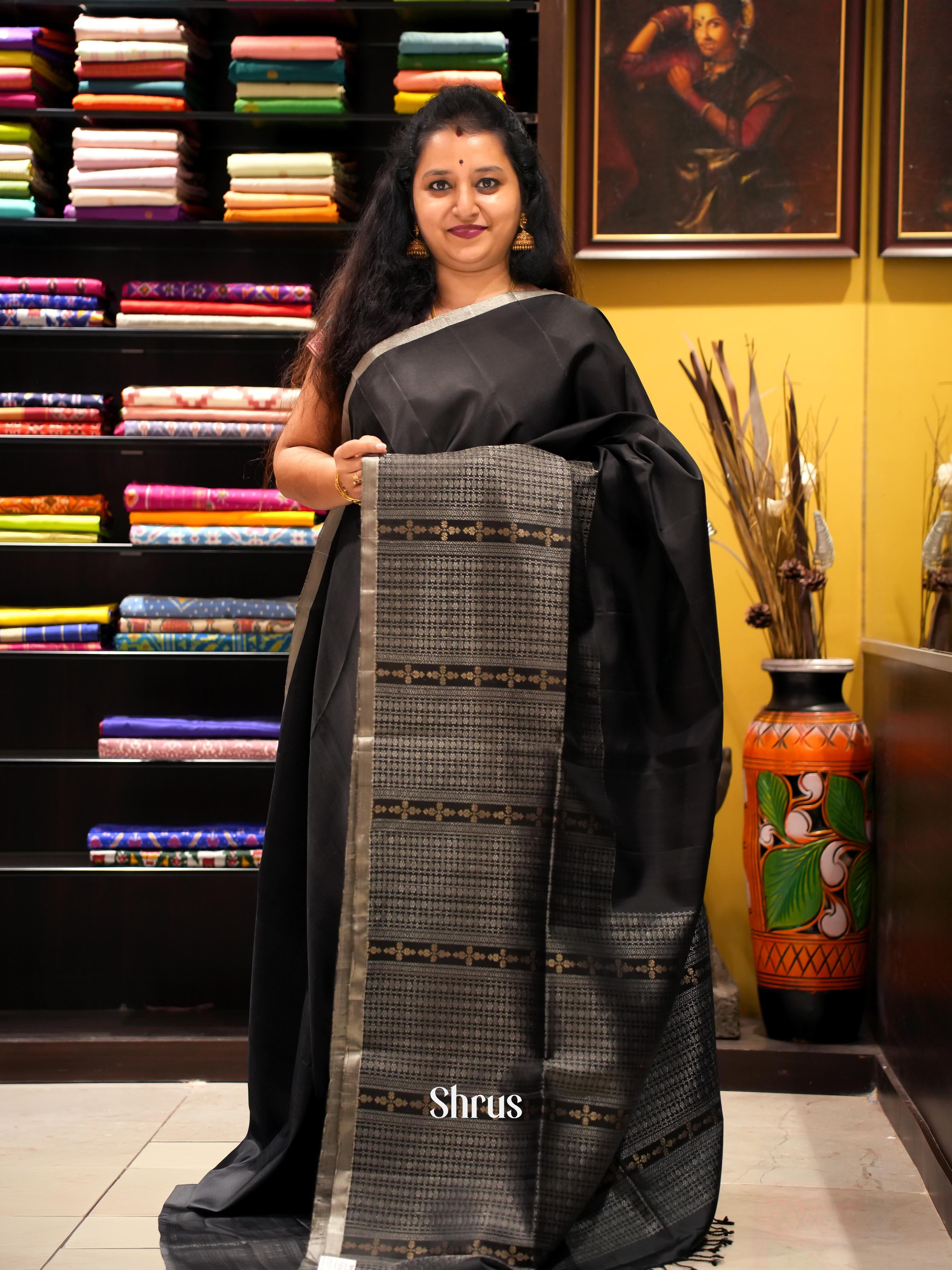 Black(Single Tone) - Soft Silk Saree-1