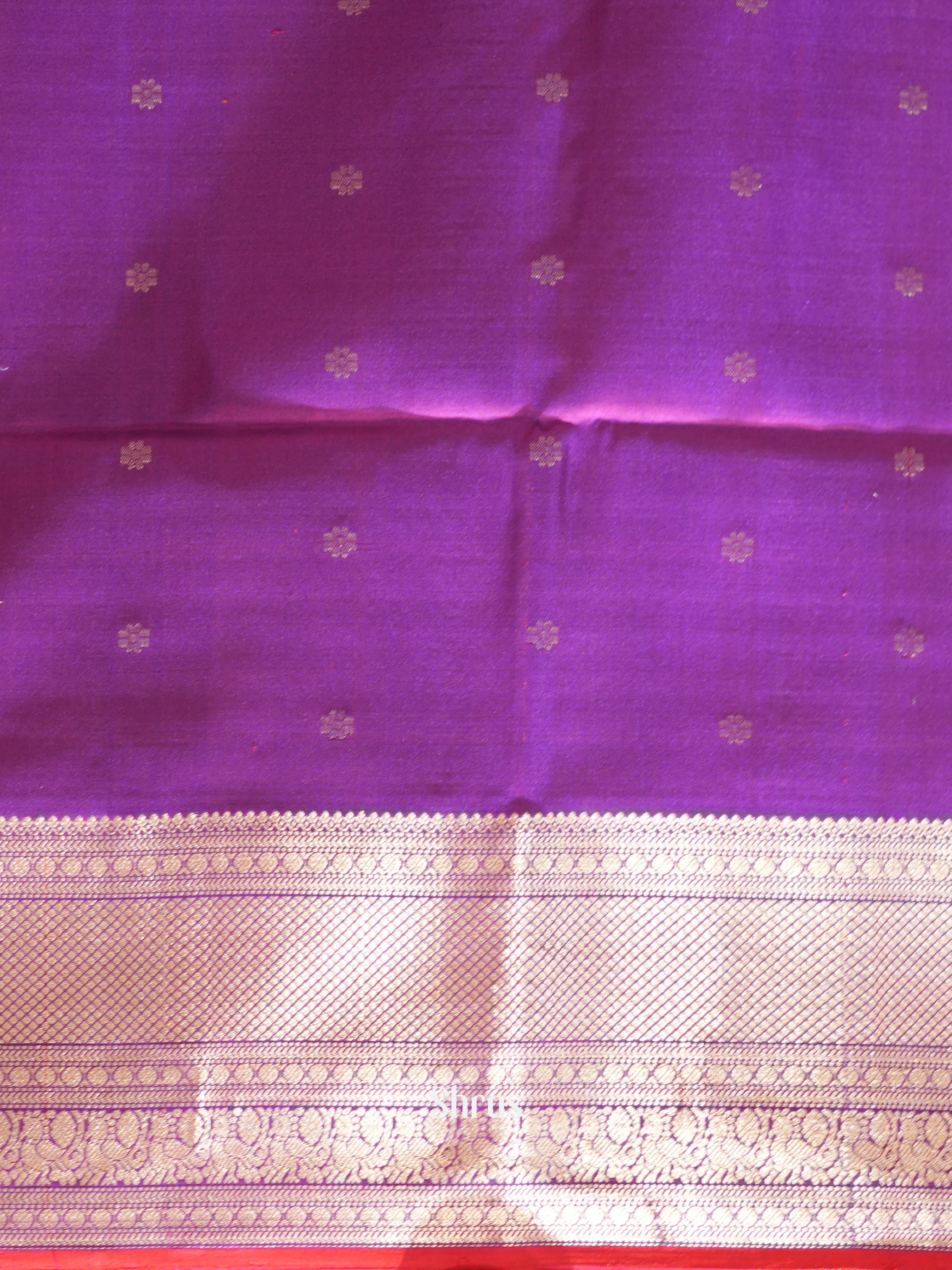 Orangish Pink & Purple - Kanchi Border Soft Silk Saree - Shop on ShrusEternity.com