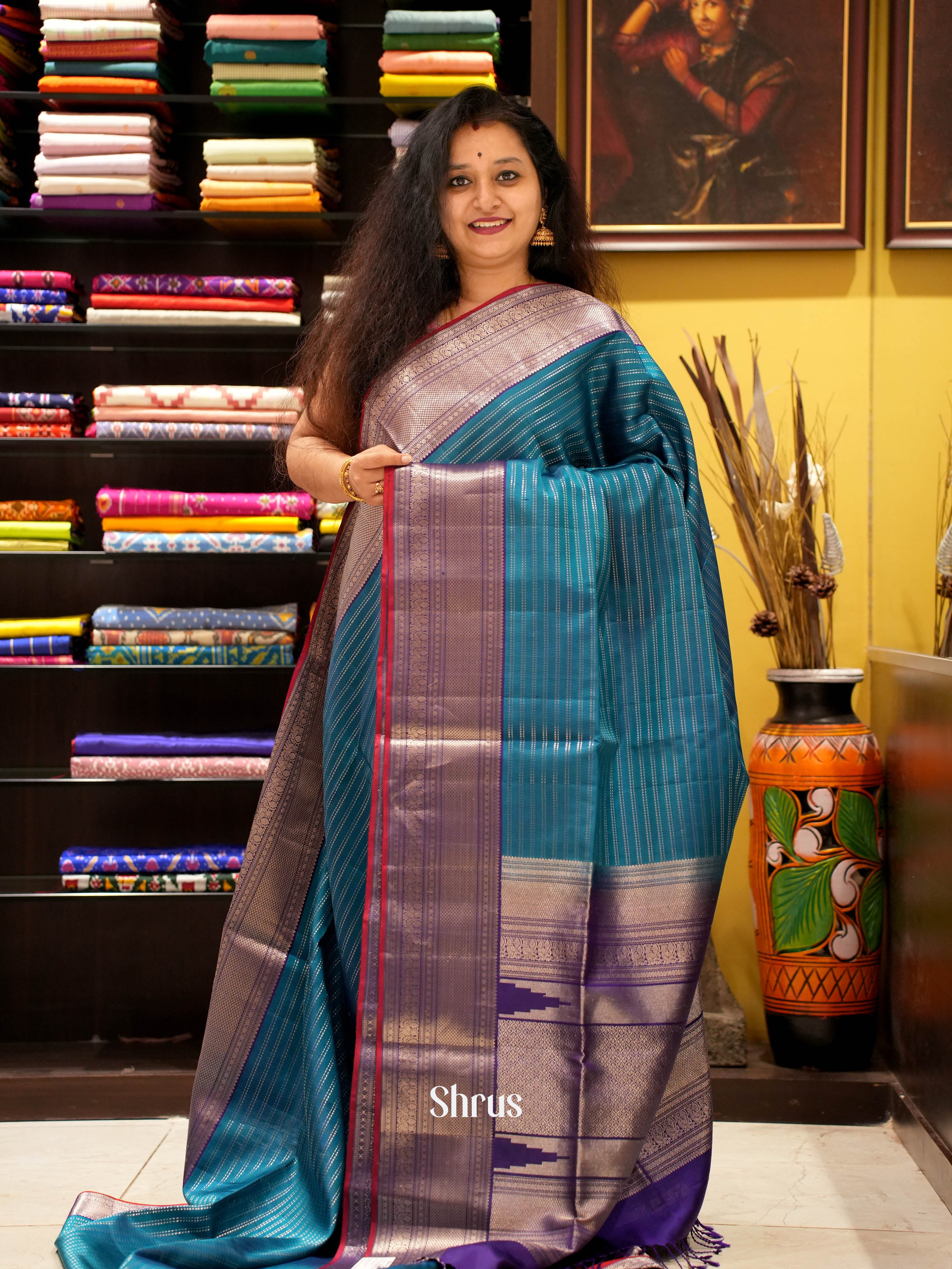 Blue & Violet - Soft Silk Saree - Shop on ShrusEternity.com