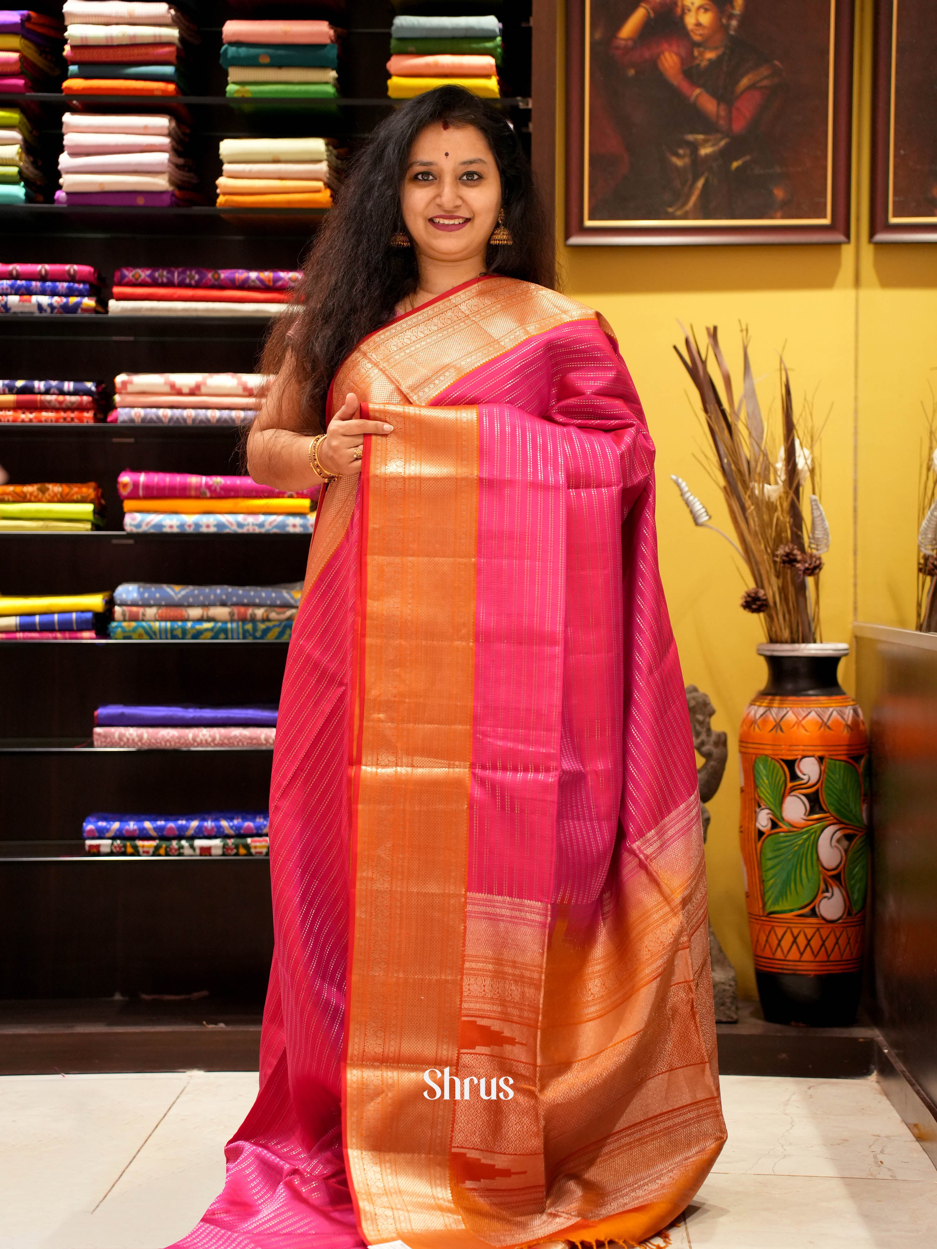 Pink & Orange - Soft Silk Saree - Shop on ShrusEternity.com