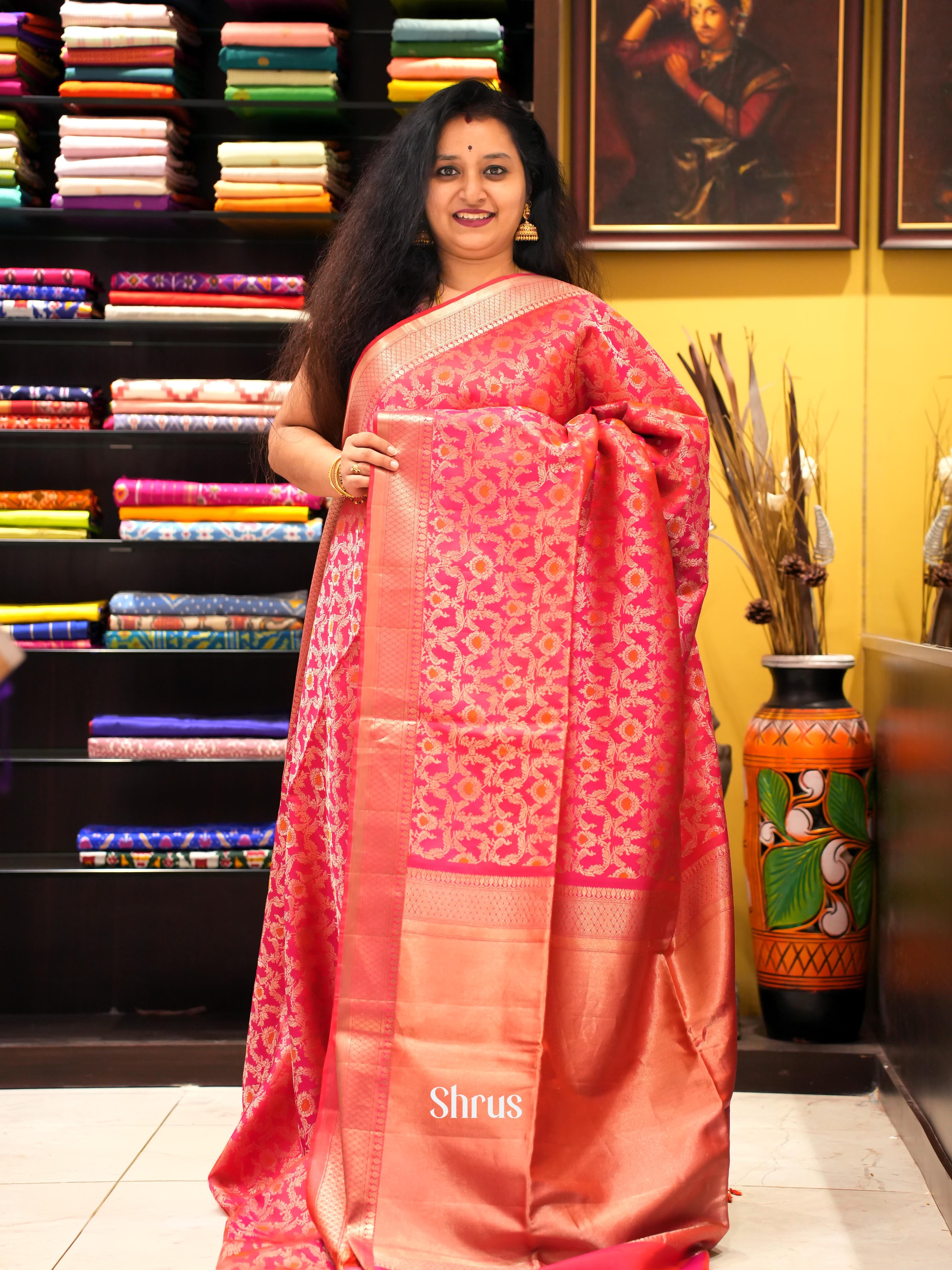Pink(single tone) - Soft Silk Saree - Shop on ShrusEternity.com