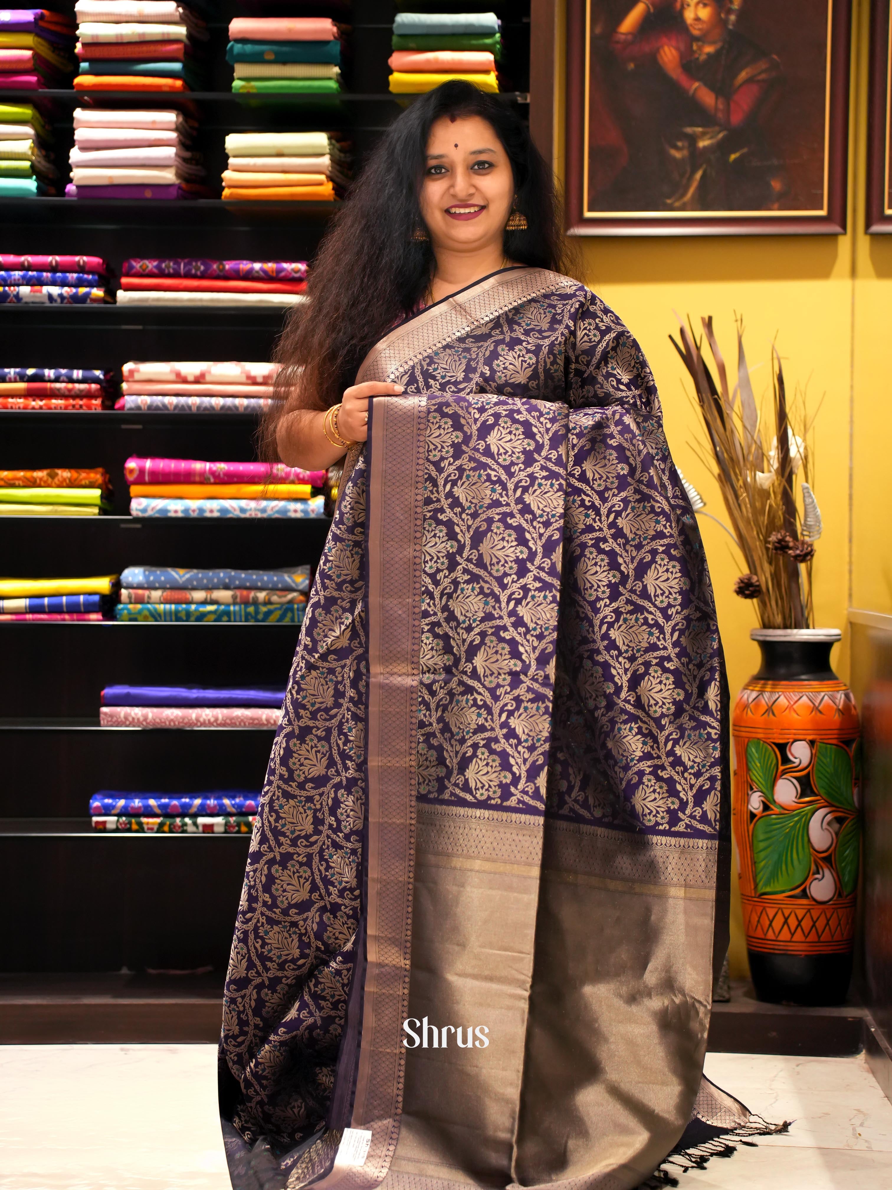 Blue(Single Tone)- Soft Silk Saree - Shop on ShrusEternity.com