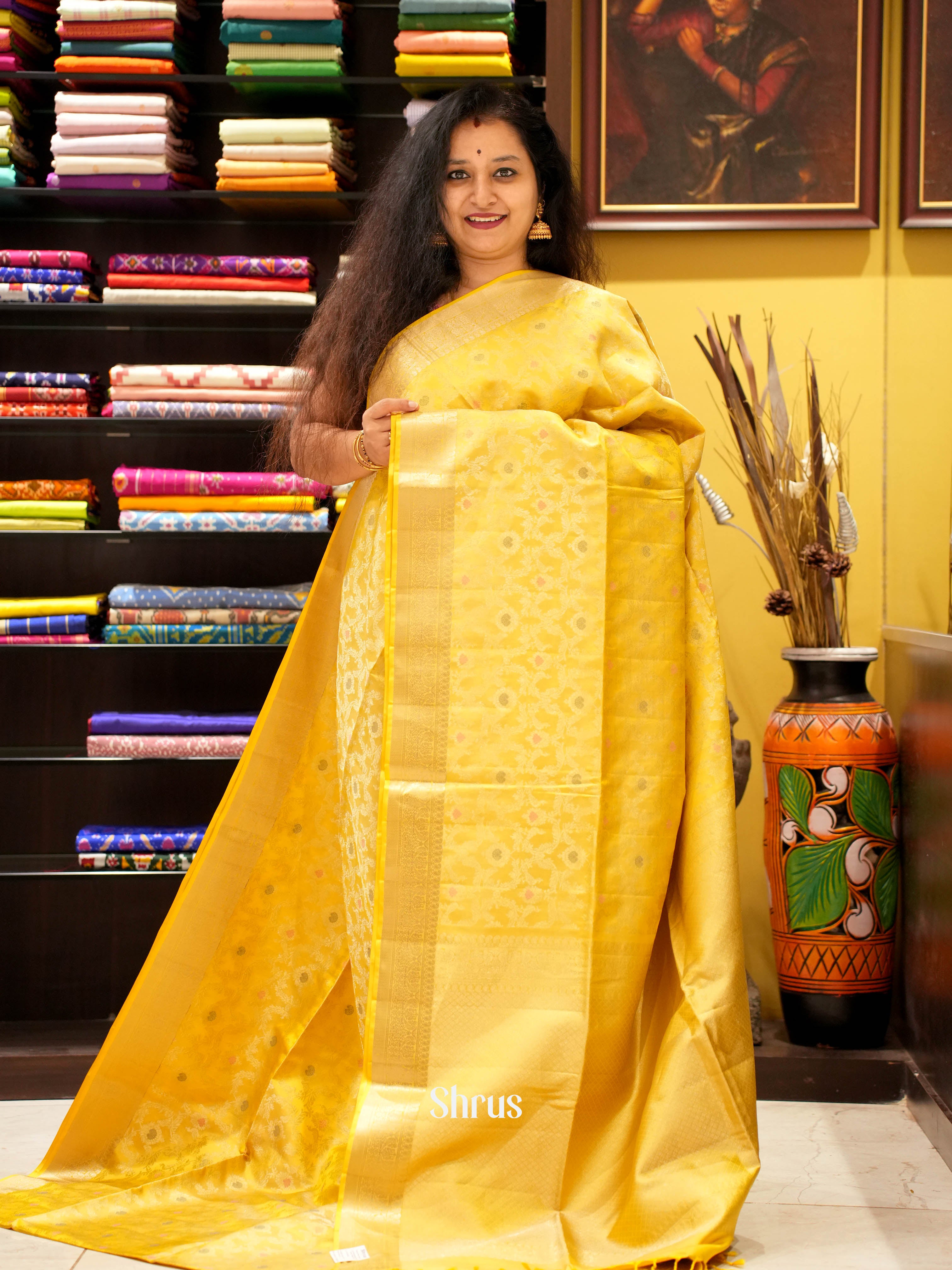 Yellow(Single Tone) - Soft Silk Saree - Shop on ShrusEternity.com