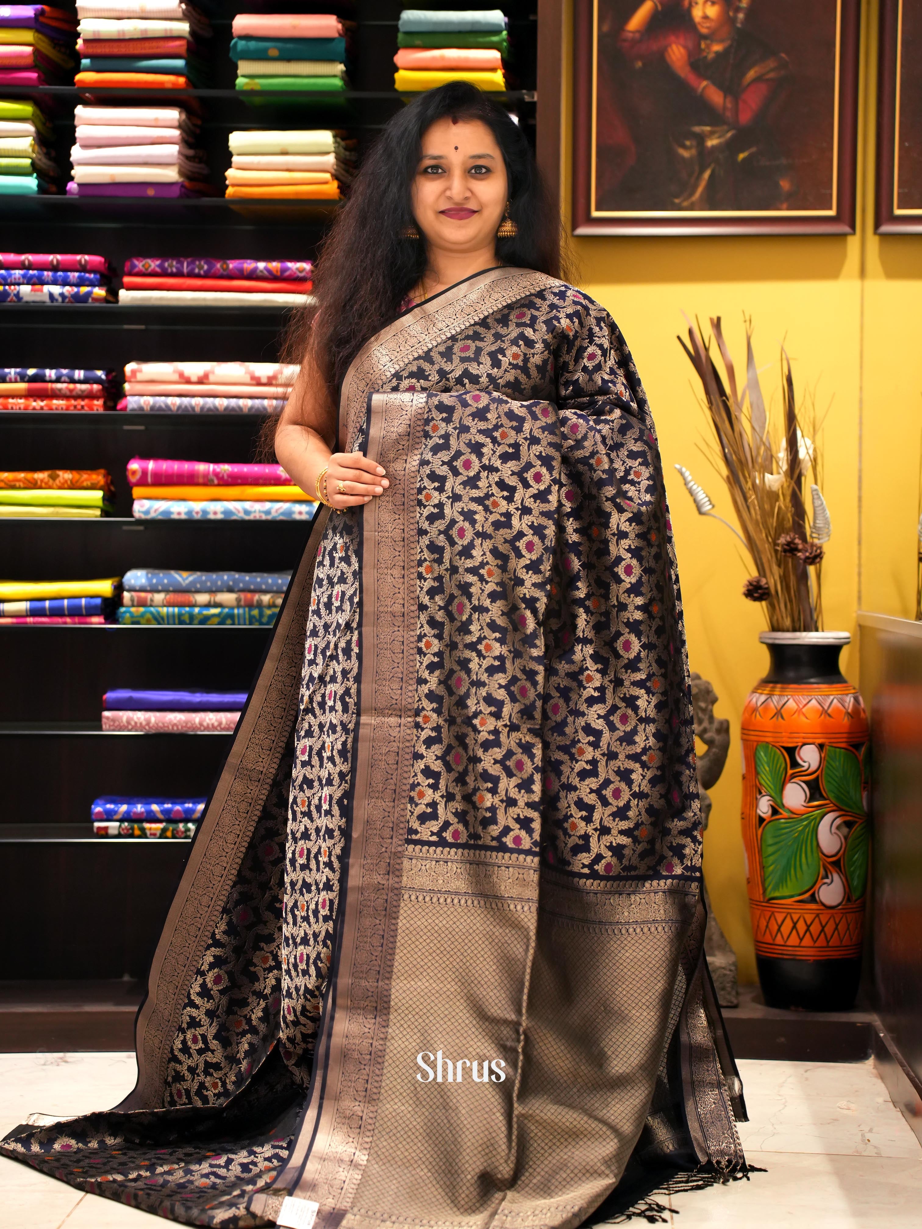 Black(Single Tone) - Soft Silk Saree - Shop on ShrusEternity.com