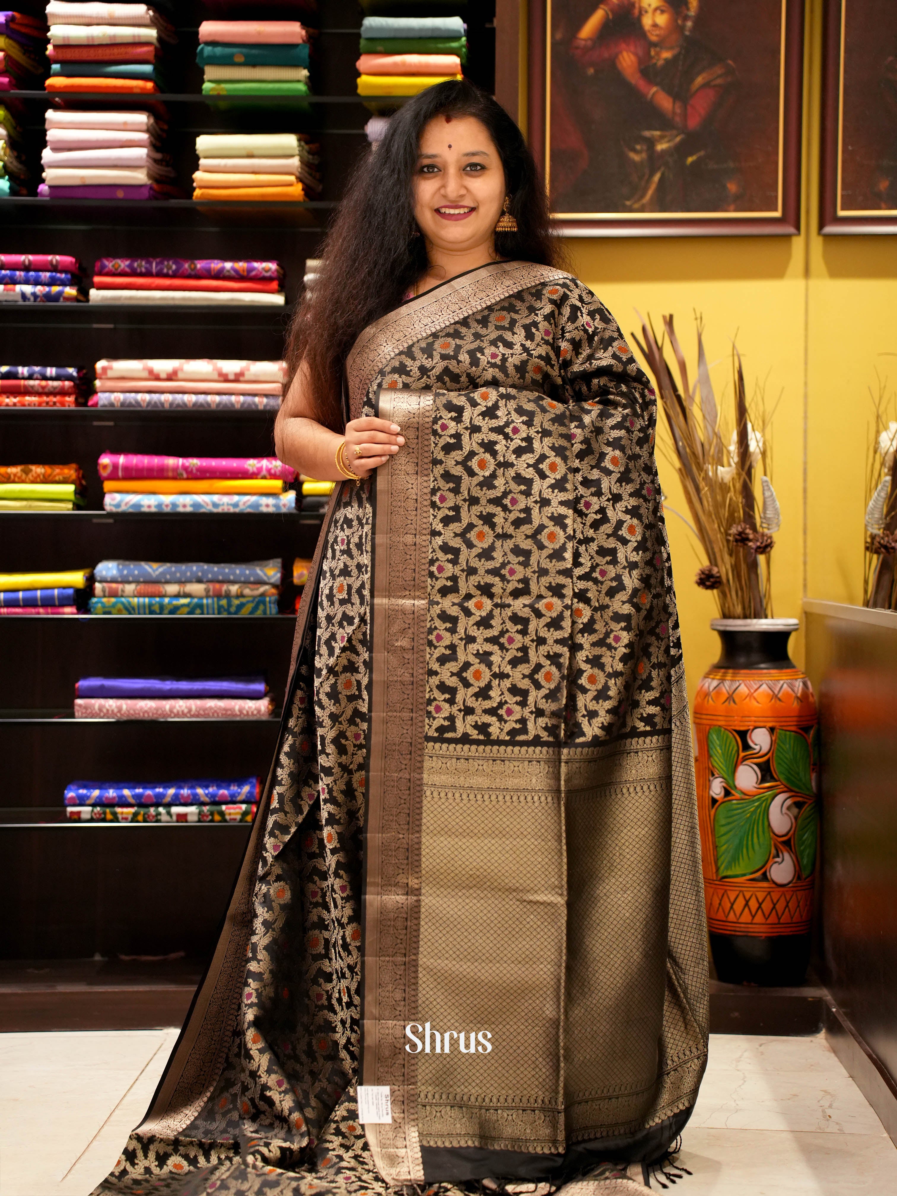Black (Single Tone) - Soft Silk Saree-1