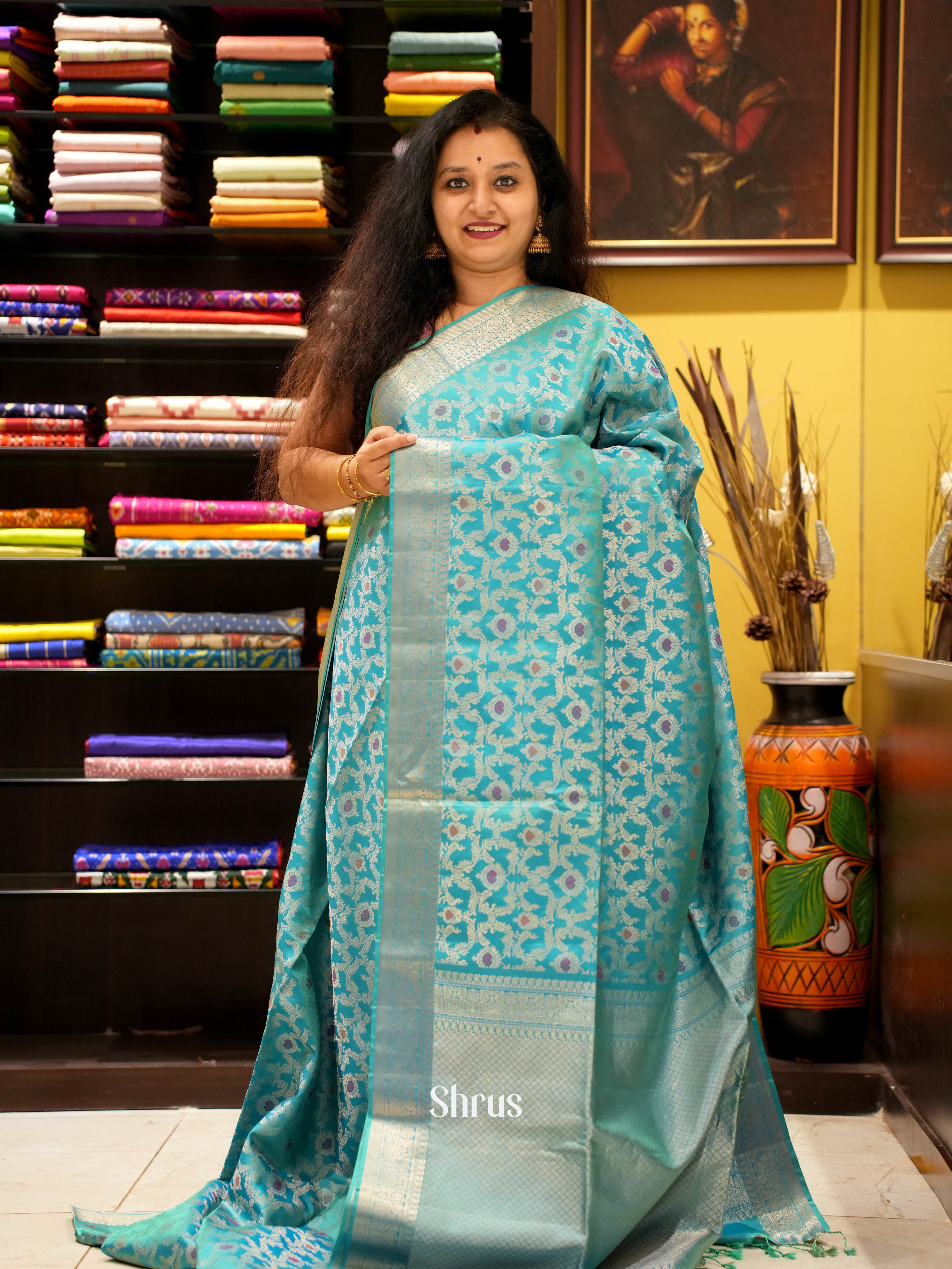 Teal Blue(Single Tone) - Soft Silk Saree - Shop on ShrusEternity.com