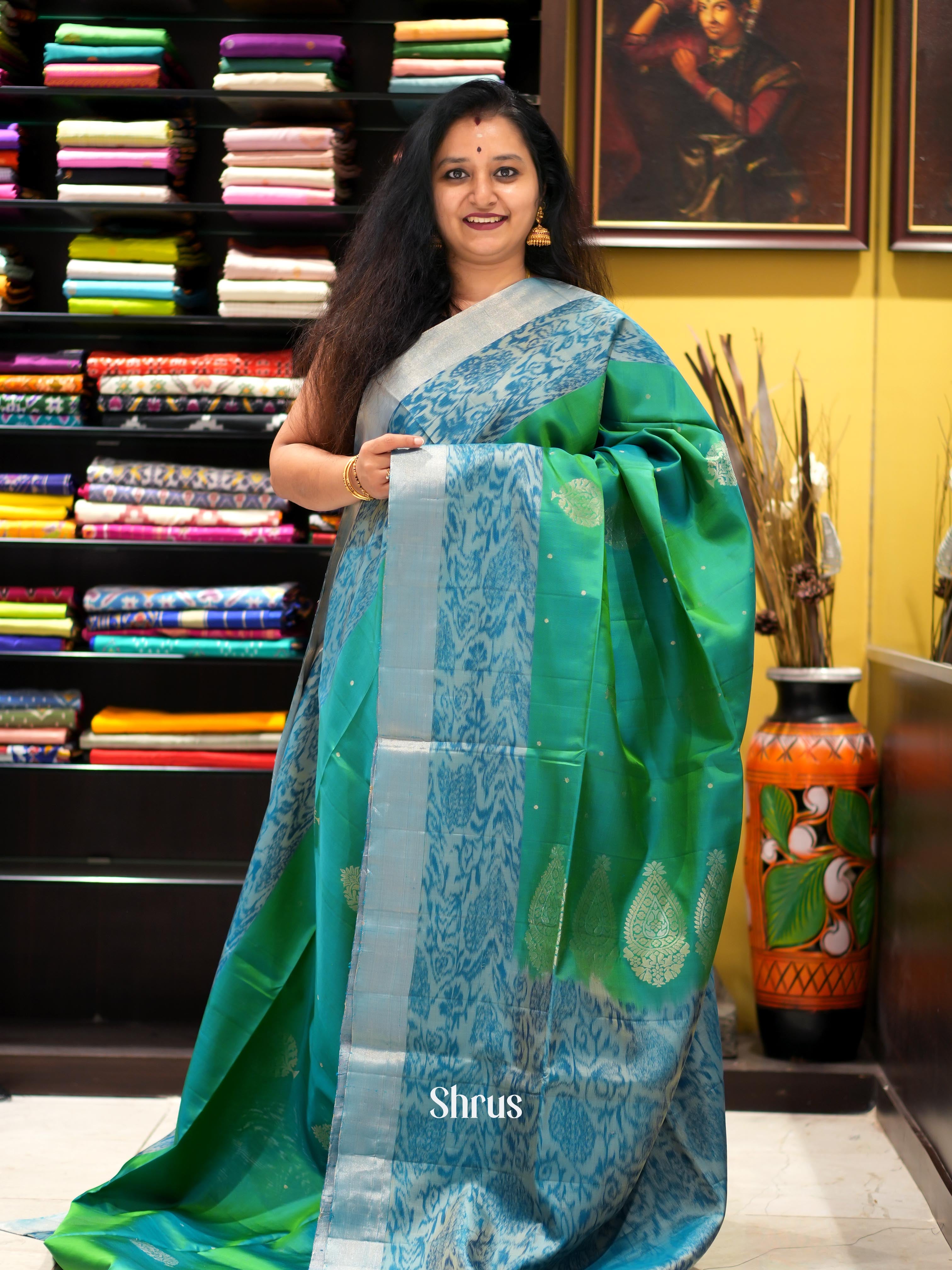 Green & Blue - Soft Silk Saree - Shop on ShrusEternity.com