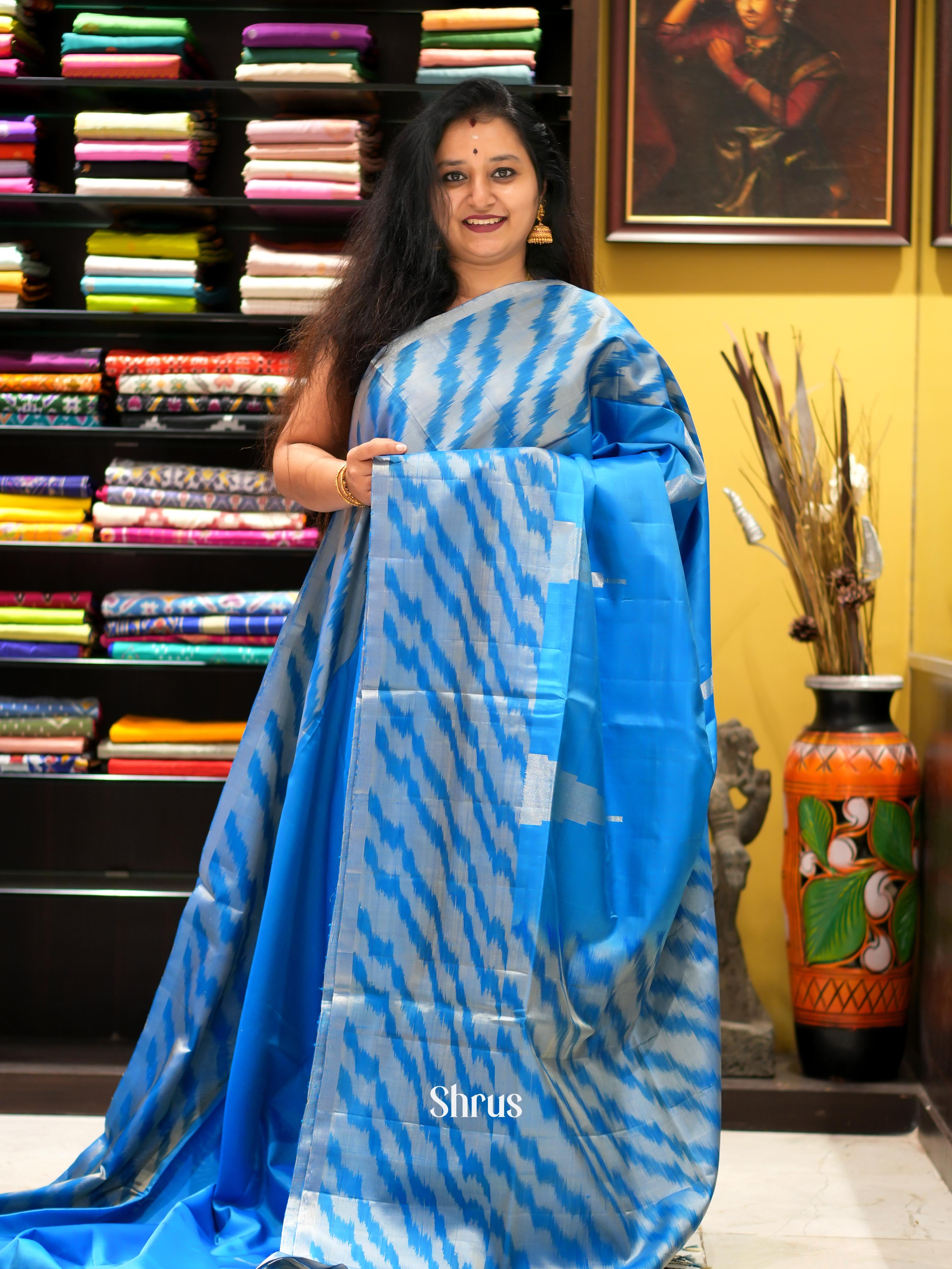 Blue & Grey - Soft Silk Saree - Shop on ShrusEternity.com
