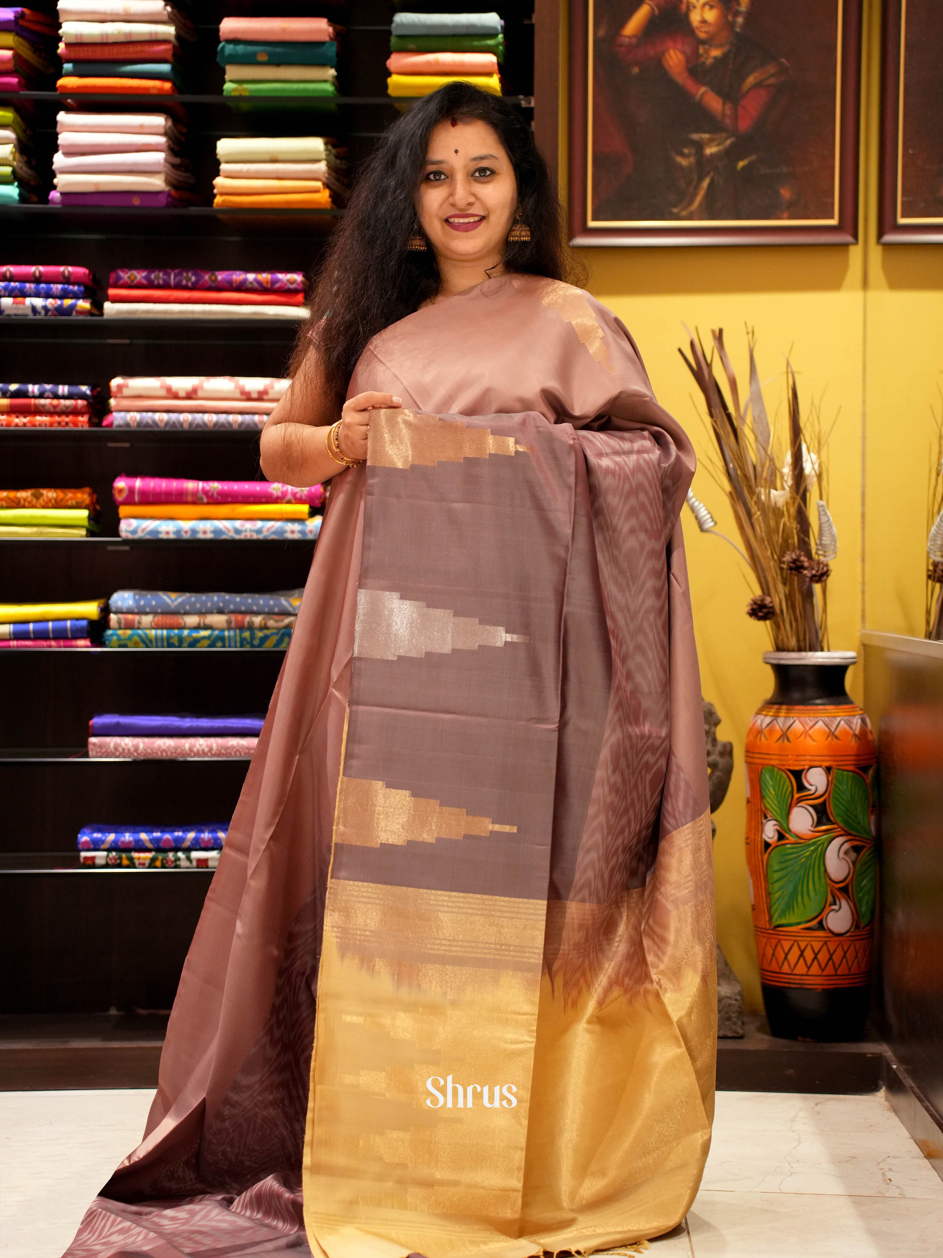 Brown & Gold - Soft Silk Saree - Shop on ShrusEternity.com
