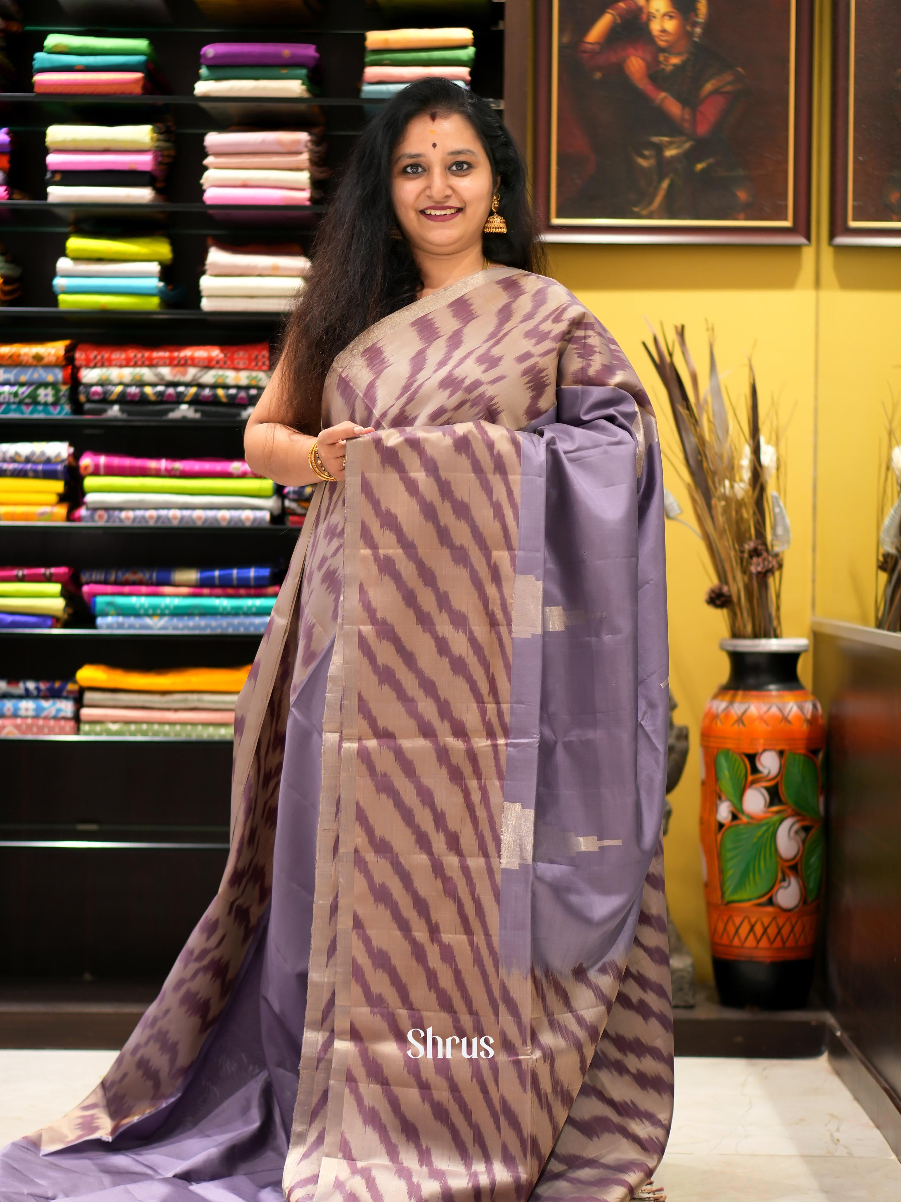 Lavender & Beige - Soft Silk Saree - Shop on ShrusEternity.com