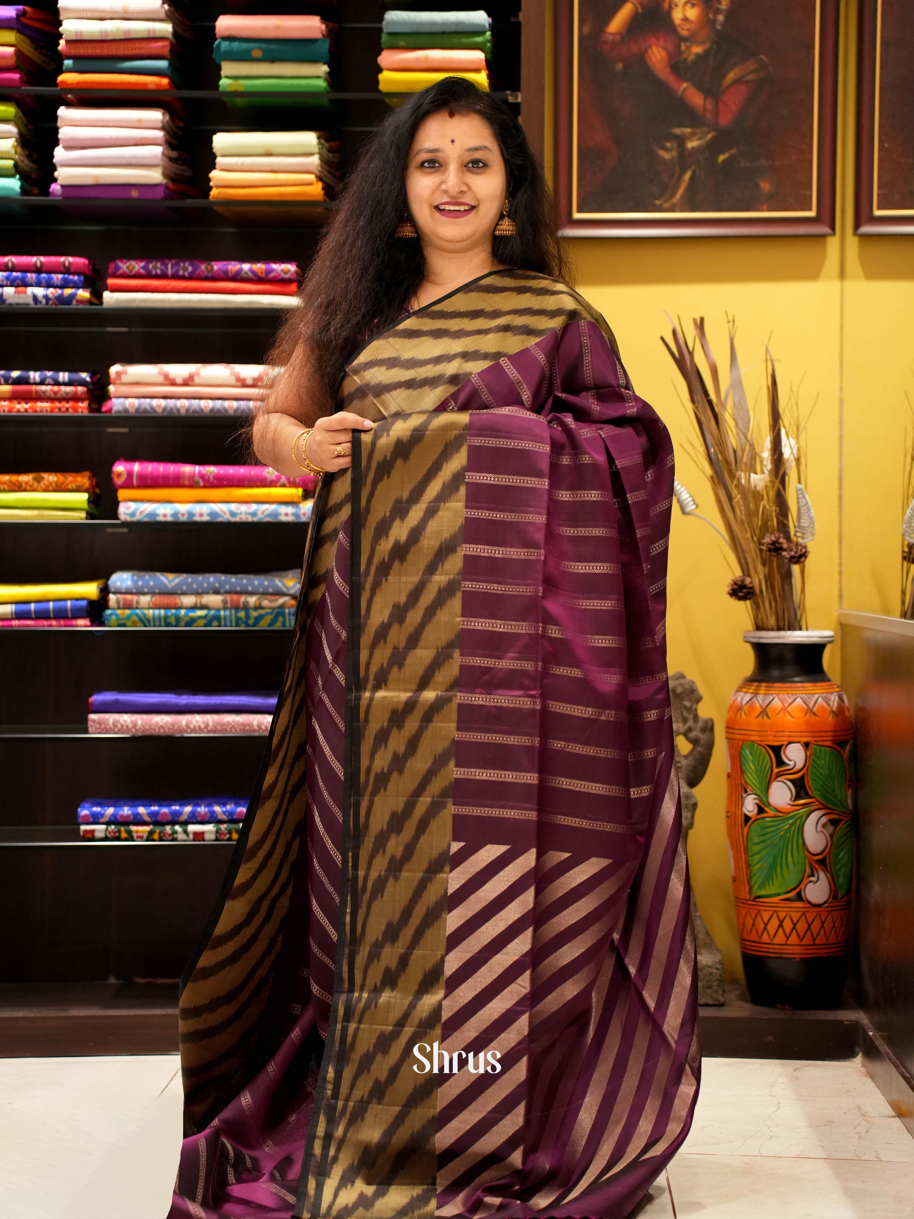 Maroon & Cream - Kanchi Border Soft Silk Saree - Shop on ShrusEternity.com