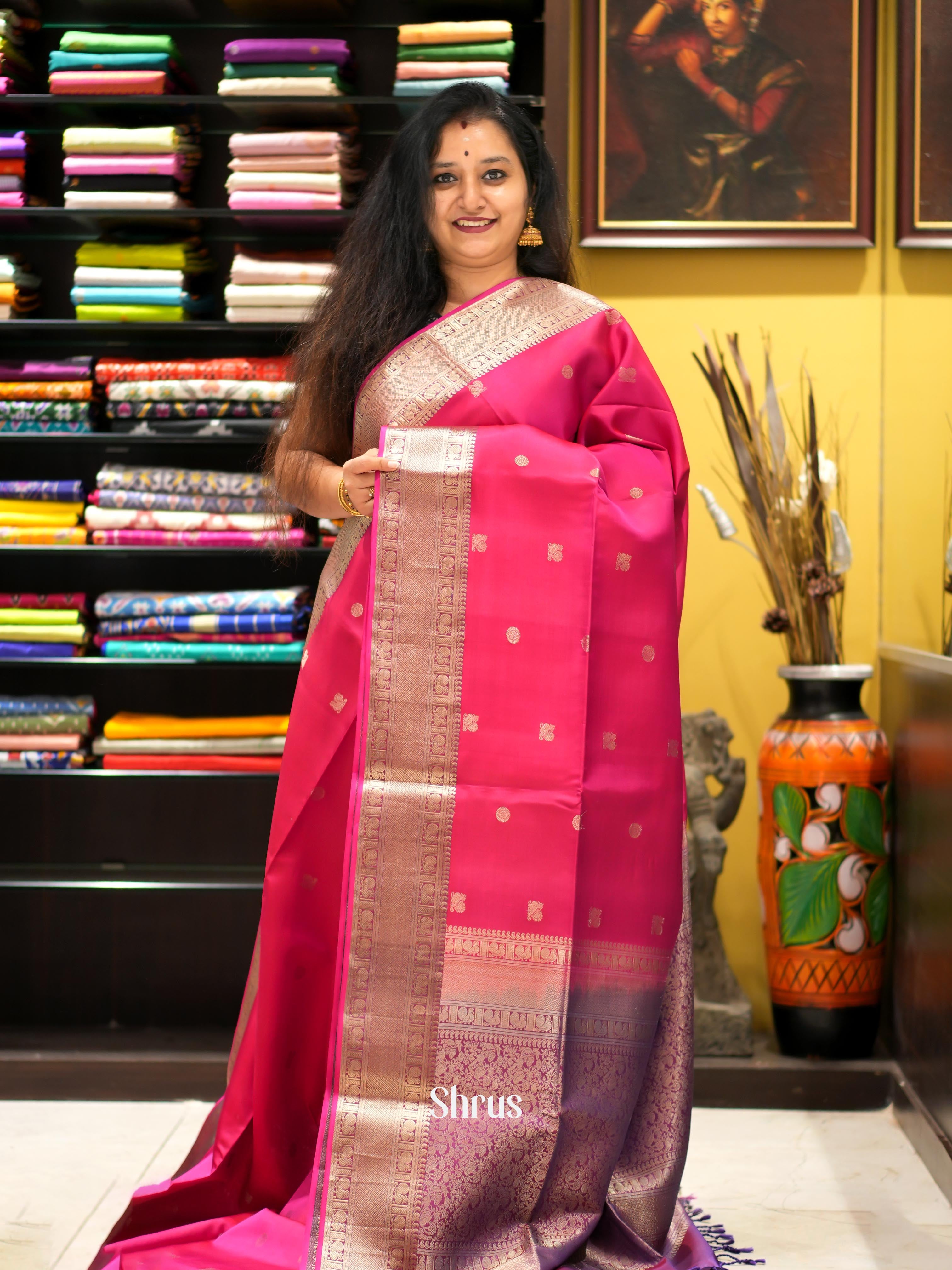 Pink & Purple - Kanchi Border Soft Silk Saree - Shop on ShrusEternity.com