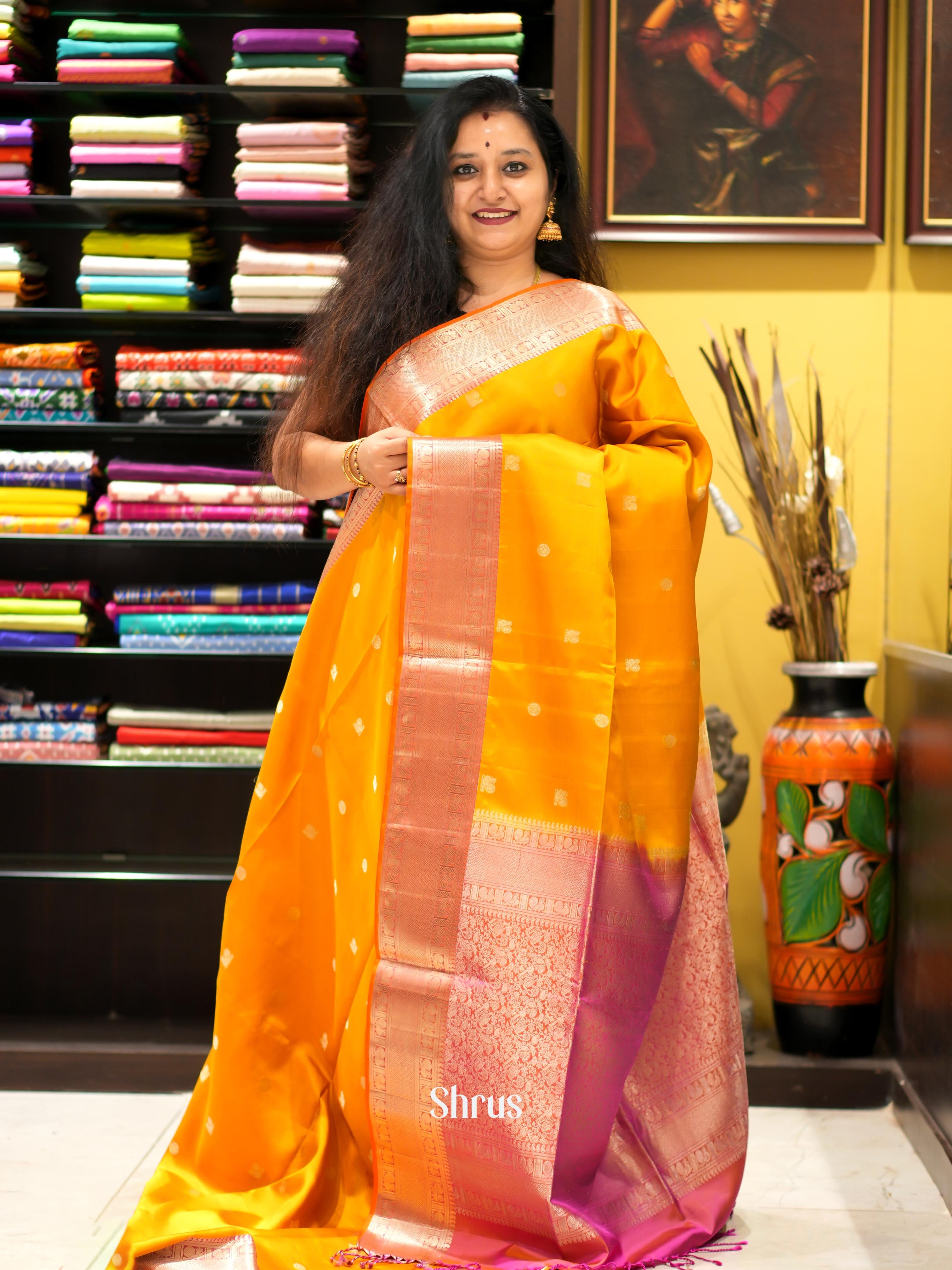 Mustard & Maroon - Soft Silk Saree - Shop on ShrusEternity.com