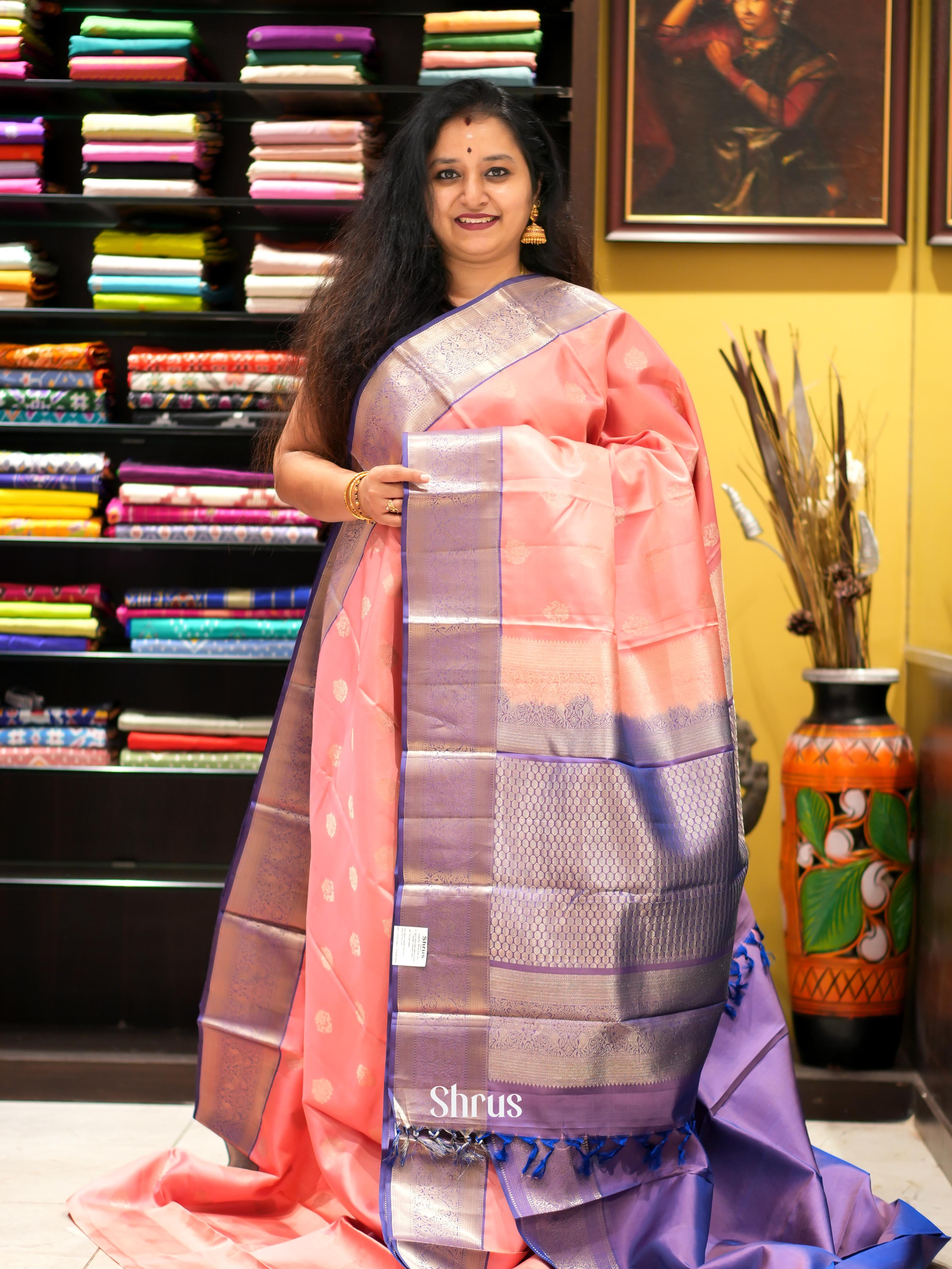 Pink & Purple - Kanchi Border Soft Silk Saree - Shop on ShrusEternity.com