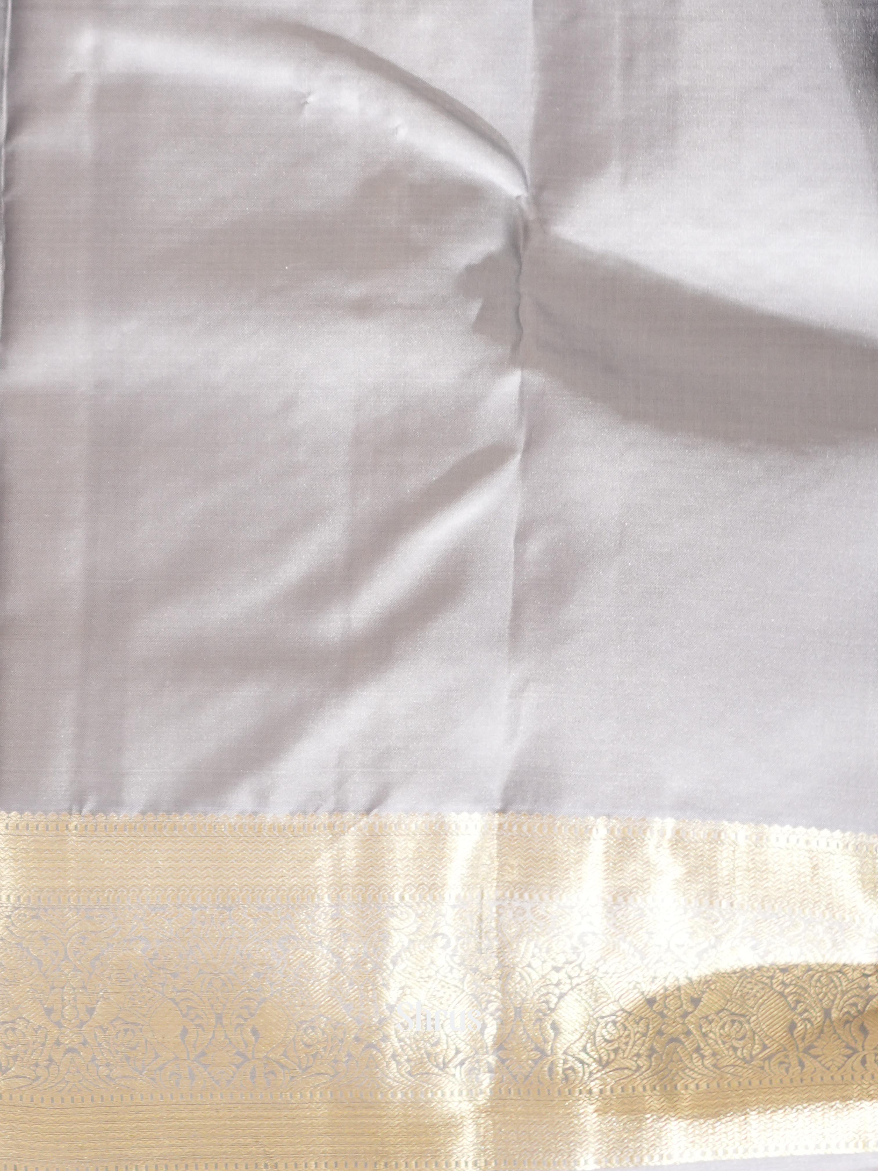 Mustardy Green & Grey - Kanchi Border Soft Silk Saree - Shop on ShrusEternity.com