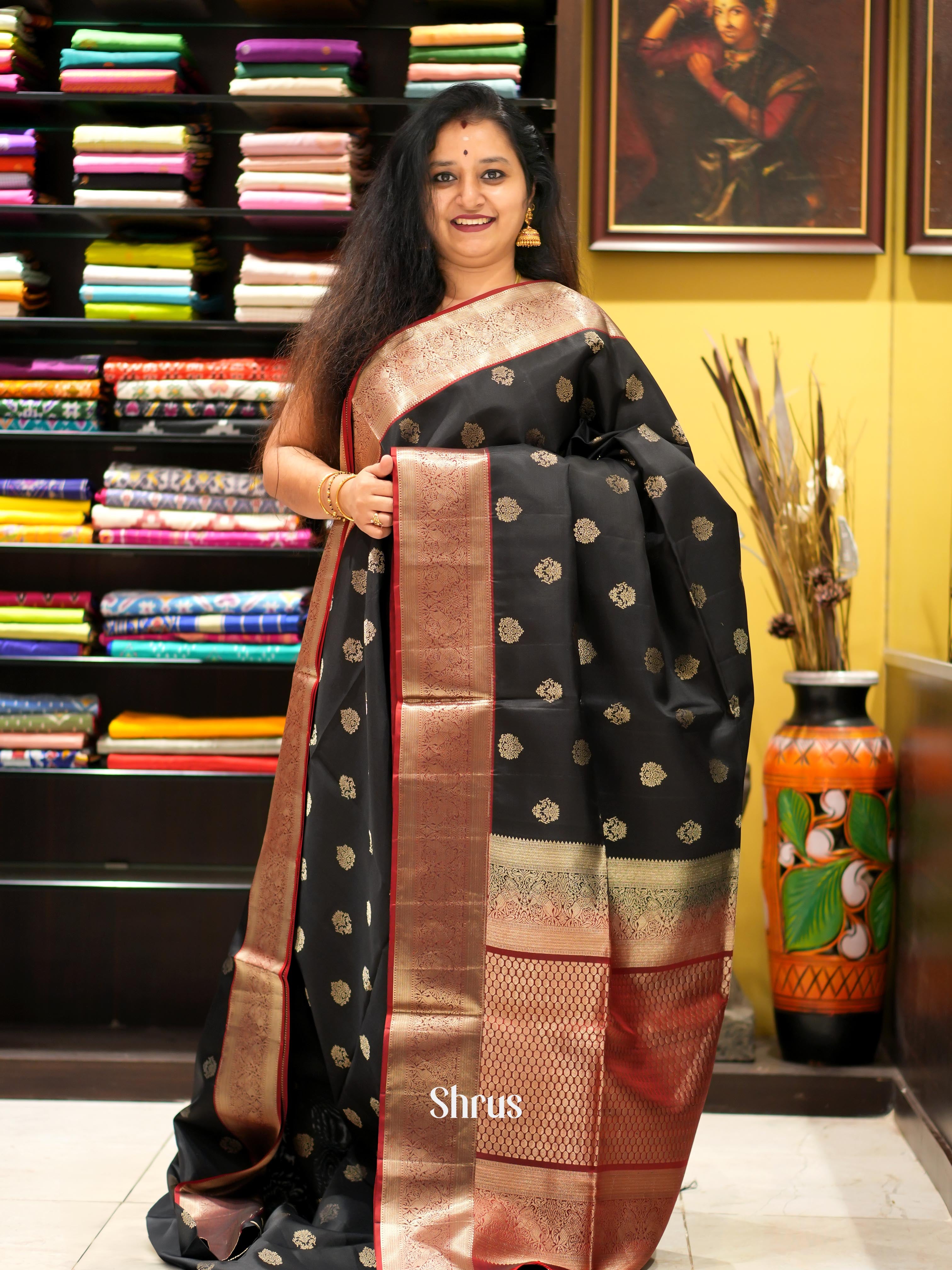 Black & Red - Kanchi Border Soft Silk Saree-1
