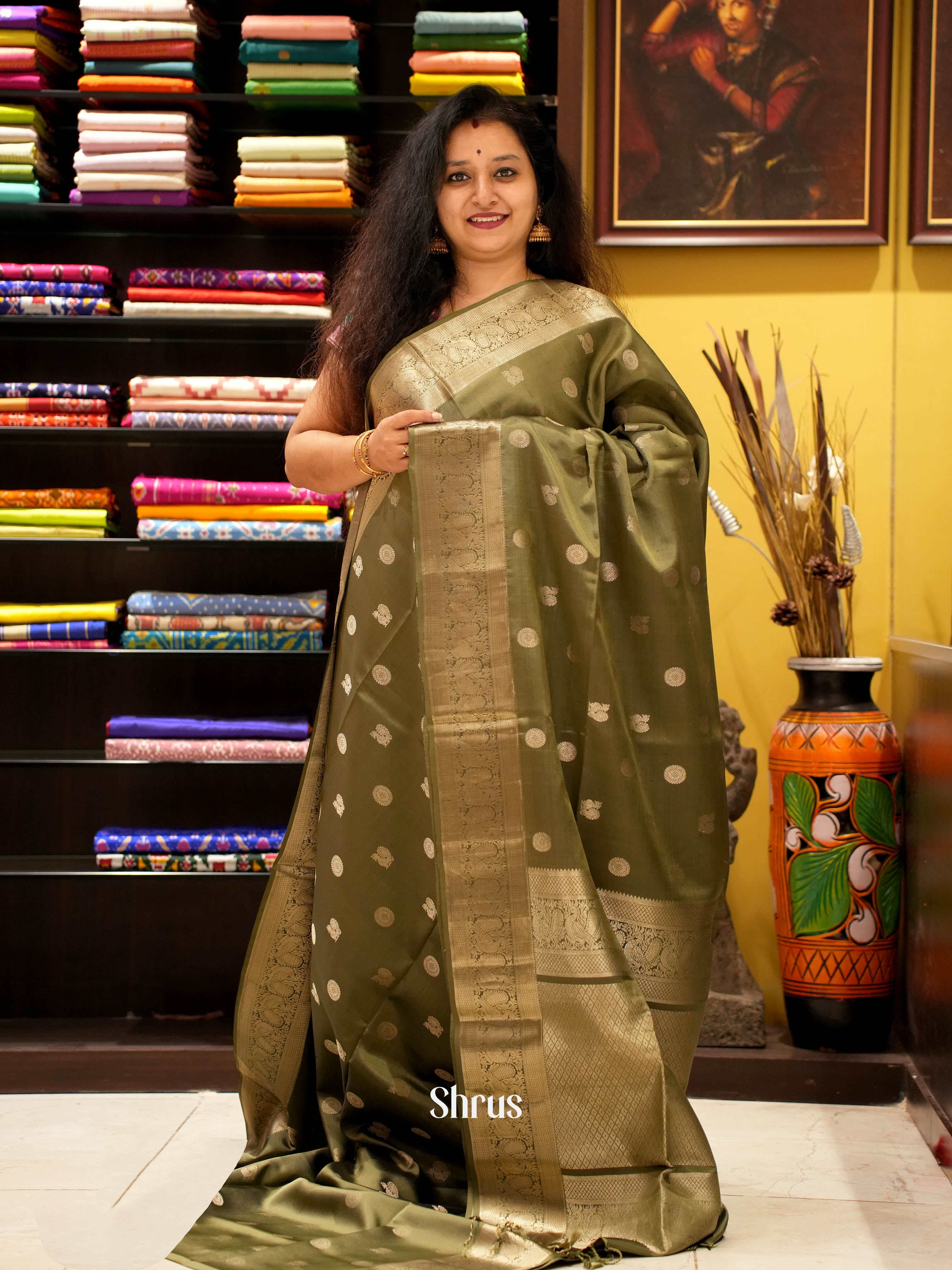Mehandi Green(Single Tone) - Soft Silk Saree - Shop on ShrusEternity.com