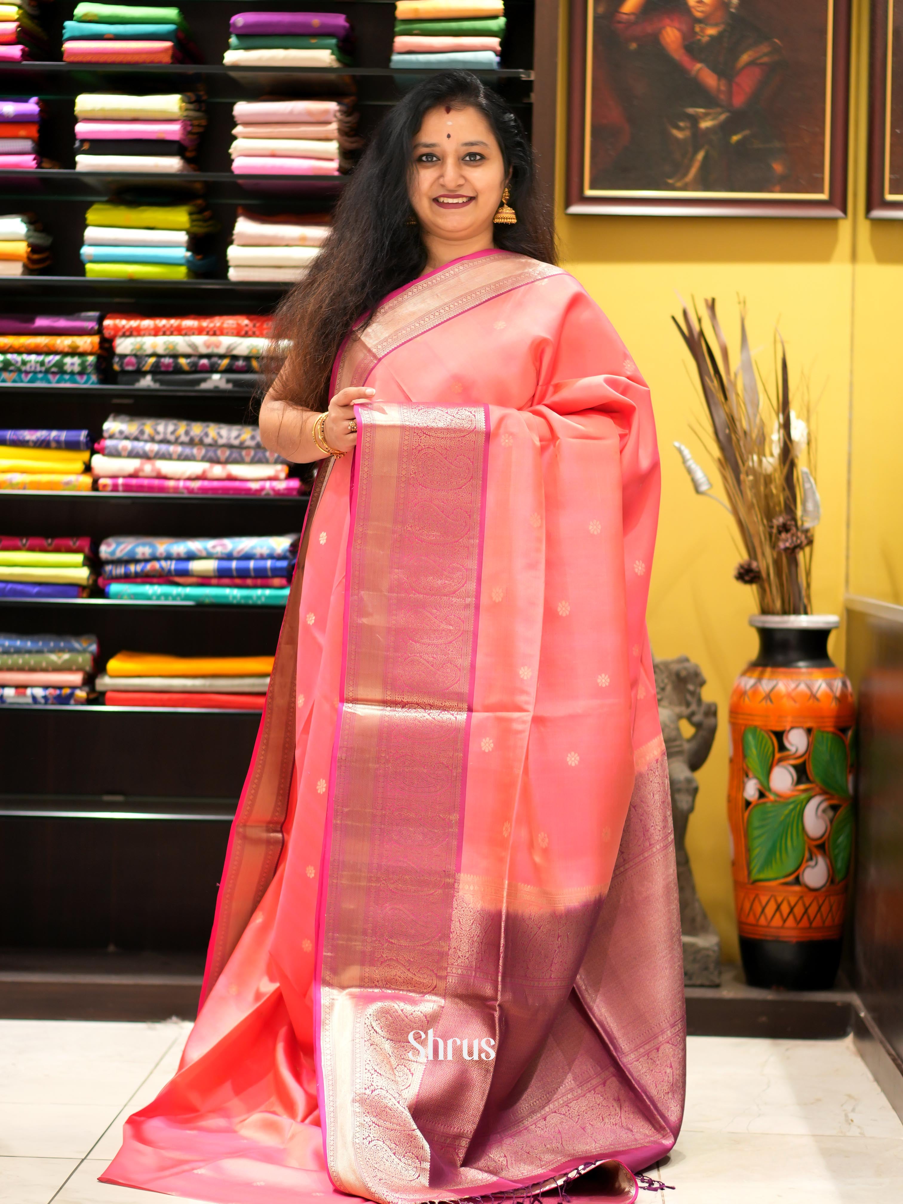 Pink & Purple - Kanchi Border Soft Silk Saree - Shop on ShrusEternity.com
