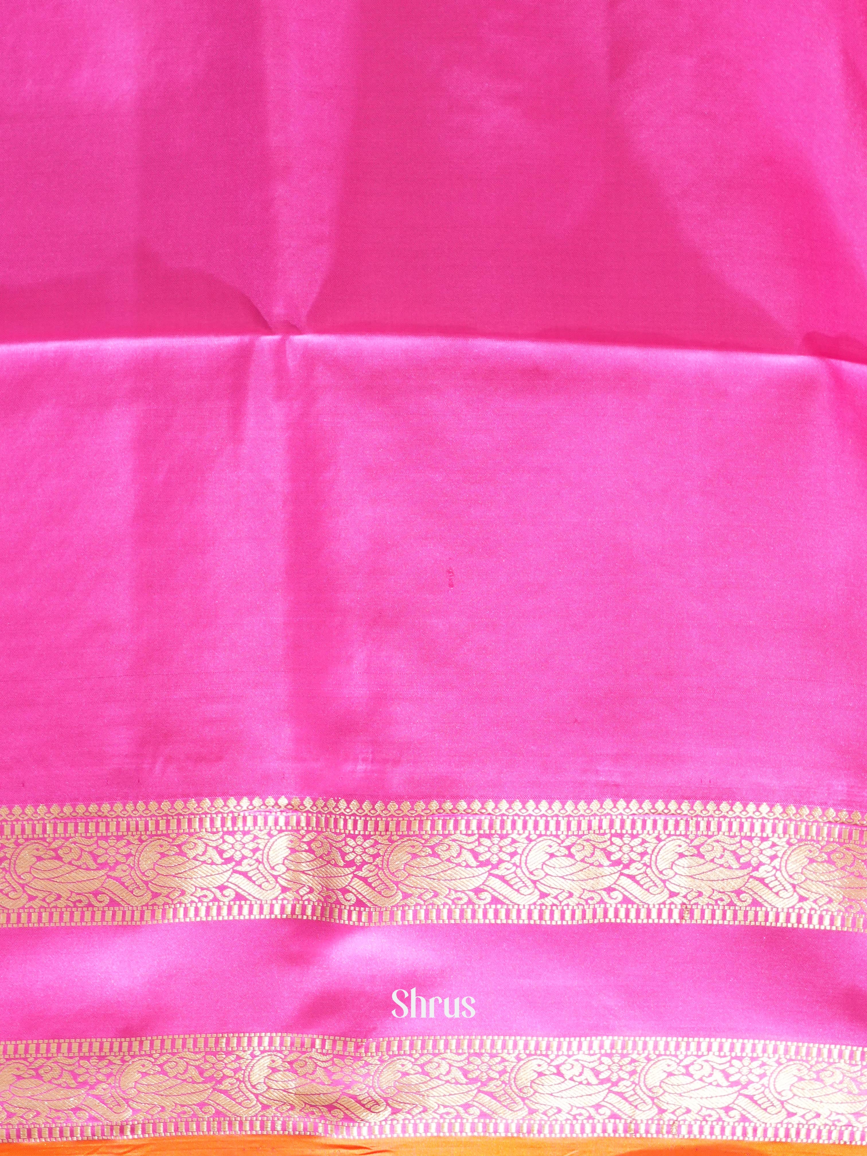 Orangish Pink & Pink - Kanchi Border Soft Silk Saree - Shop on ShrusEternity.com