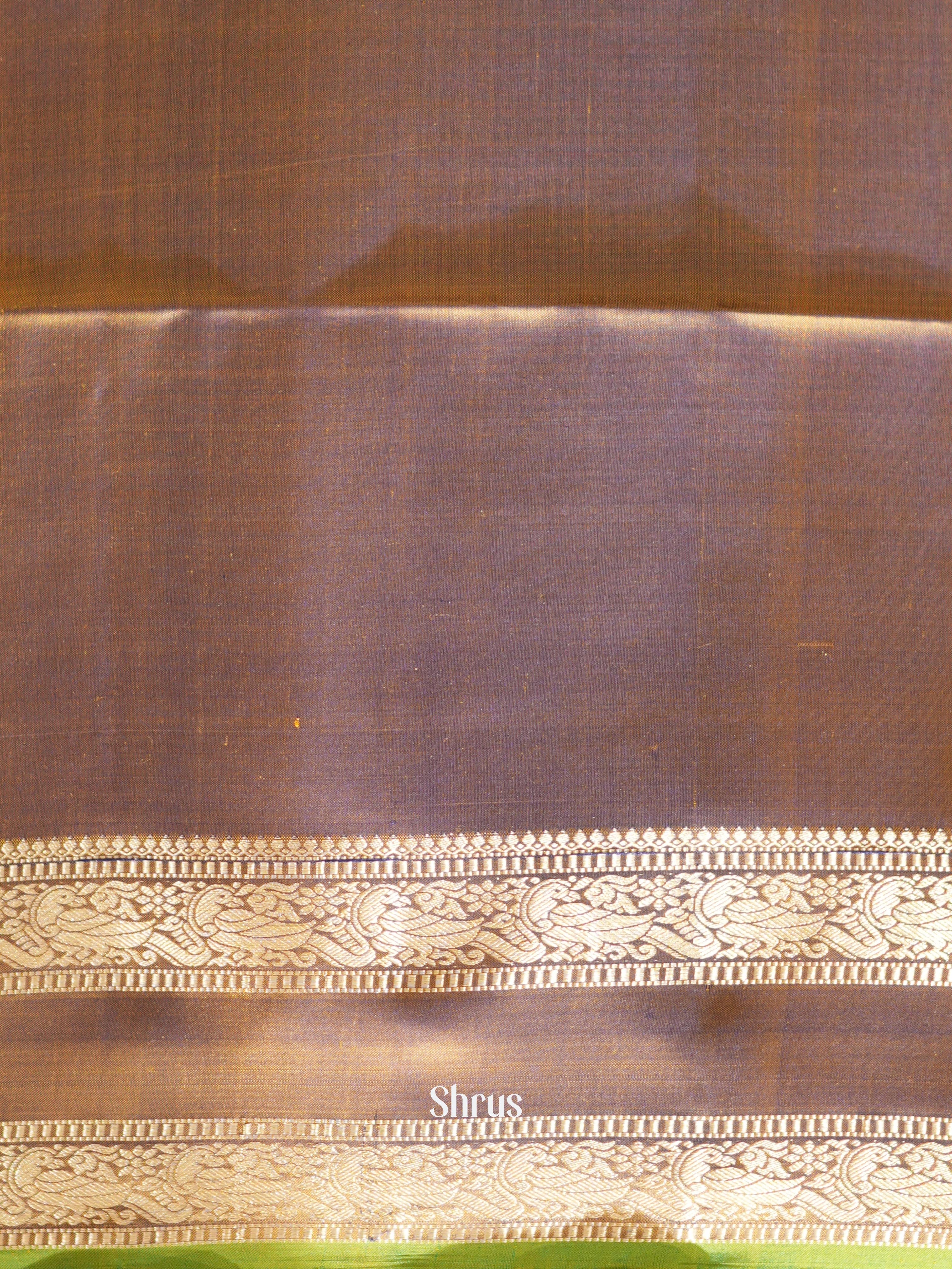 Mustardy Green & Brown - Kanchi Border Soft Silk Saree - Shop on ShrusEternity.com