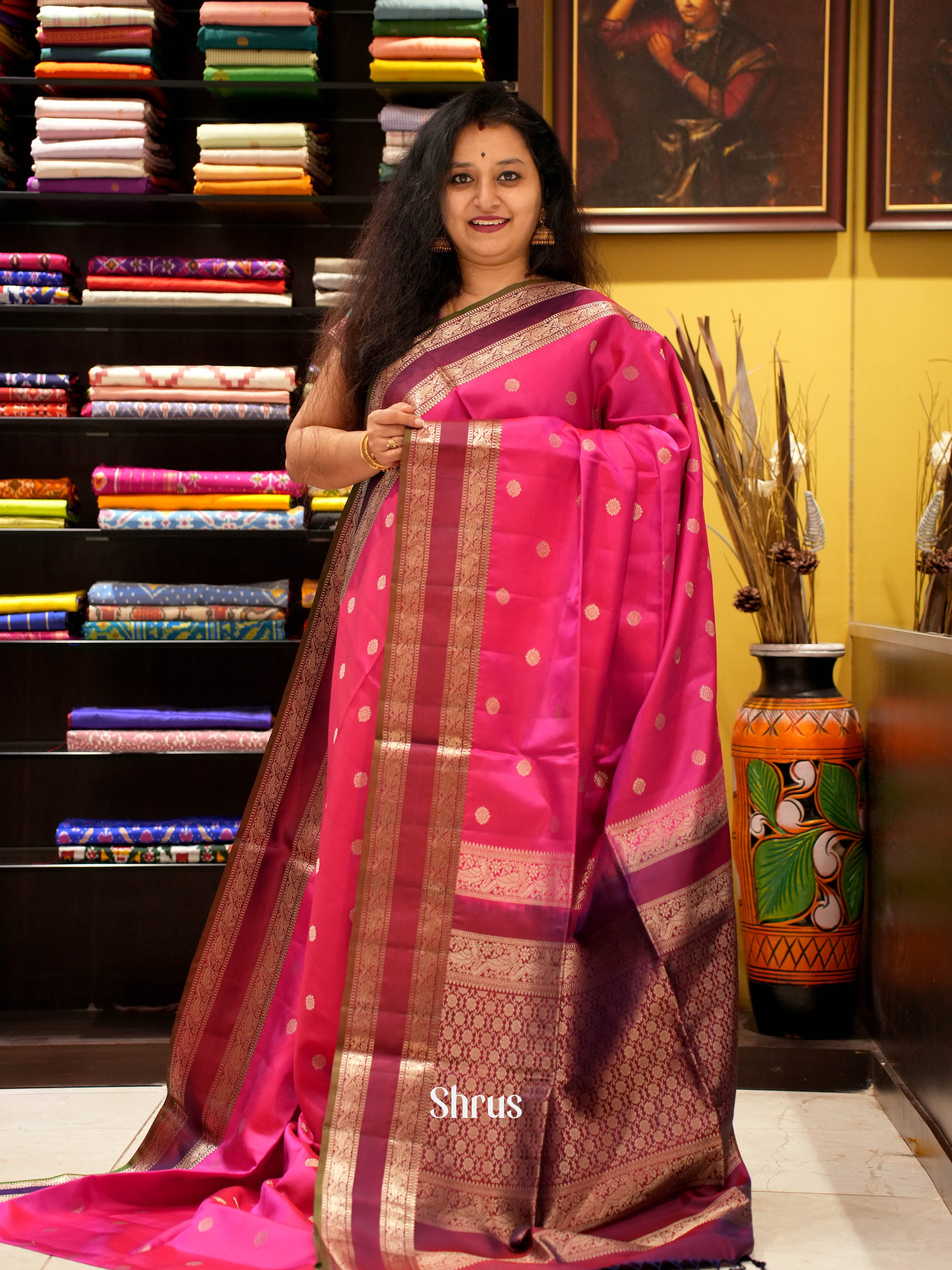 Pink & Purple - Soft Silk Saree - Shop on ShrusEternity.com