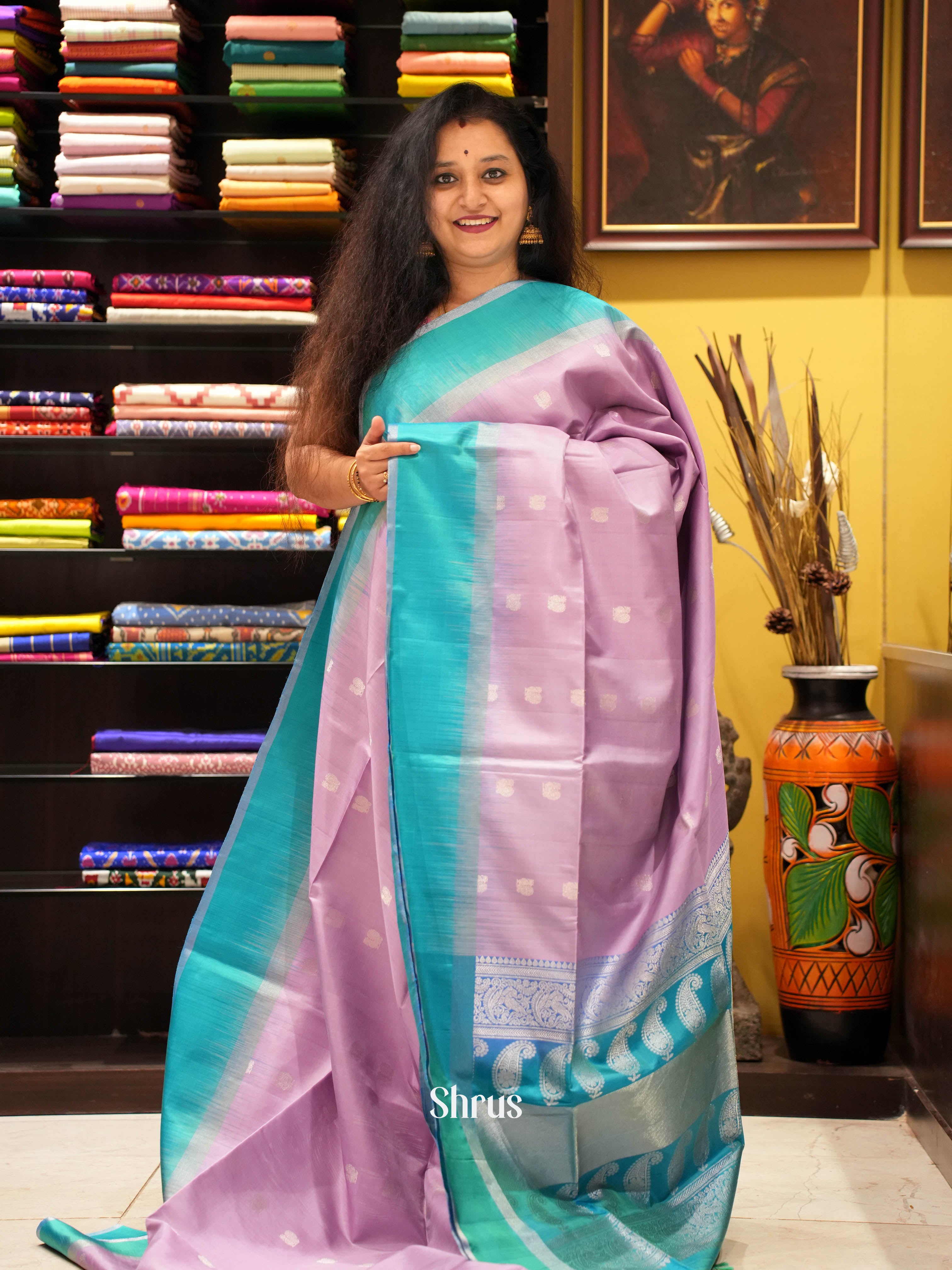Purple & Blue- Soft Silk Saree - Shop on ShrusEternity.com