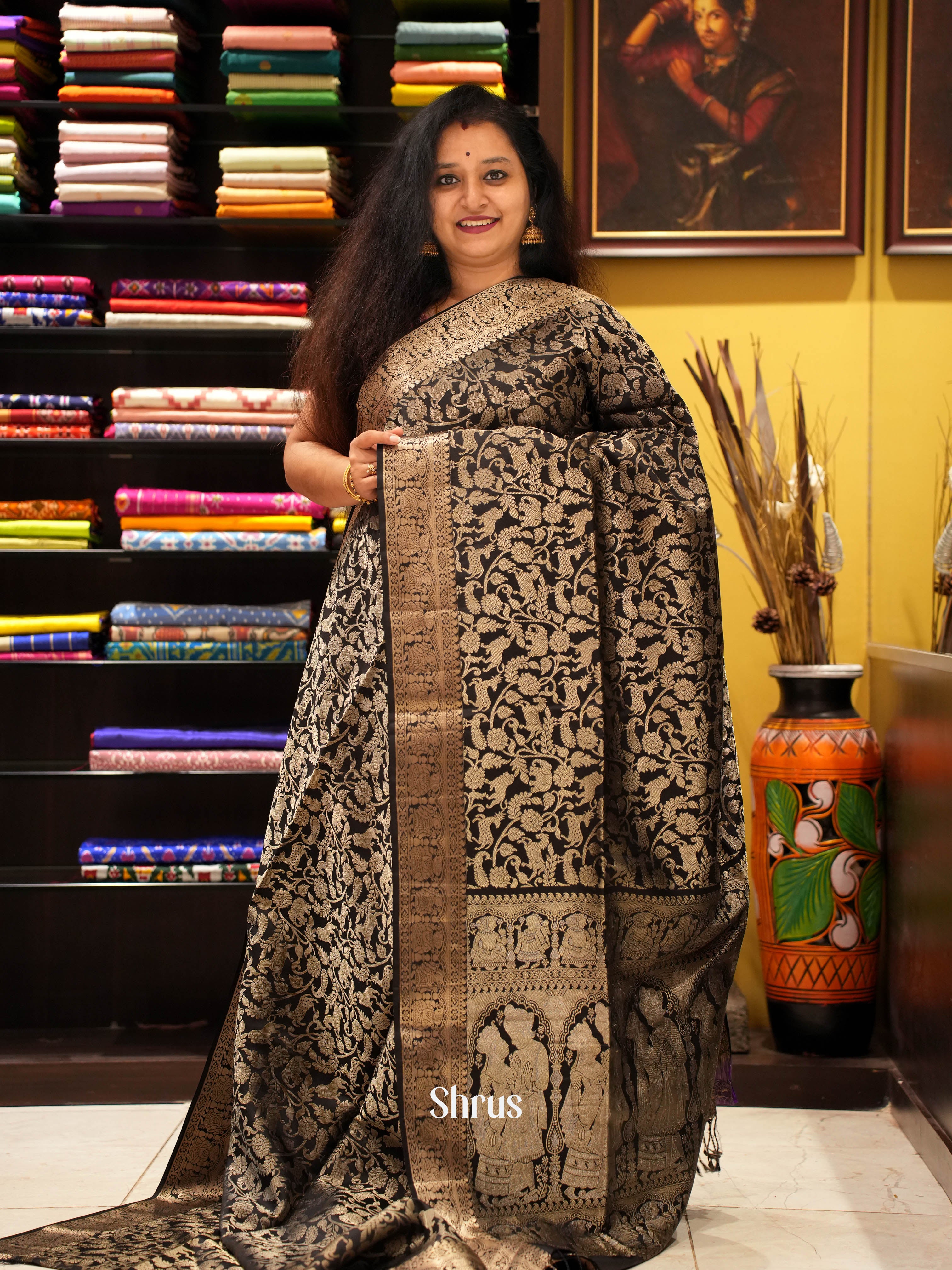Black(Single Tone)- Soft Silk Saree - Shop on ShrusEternity.com