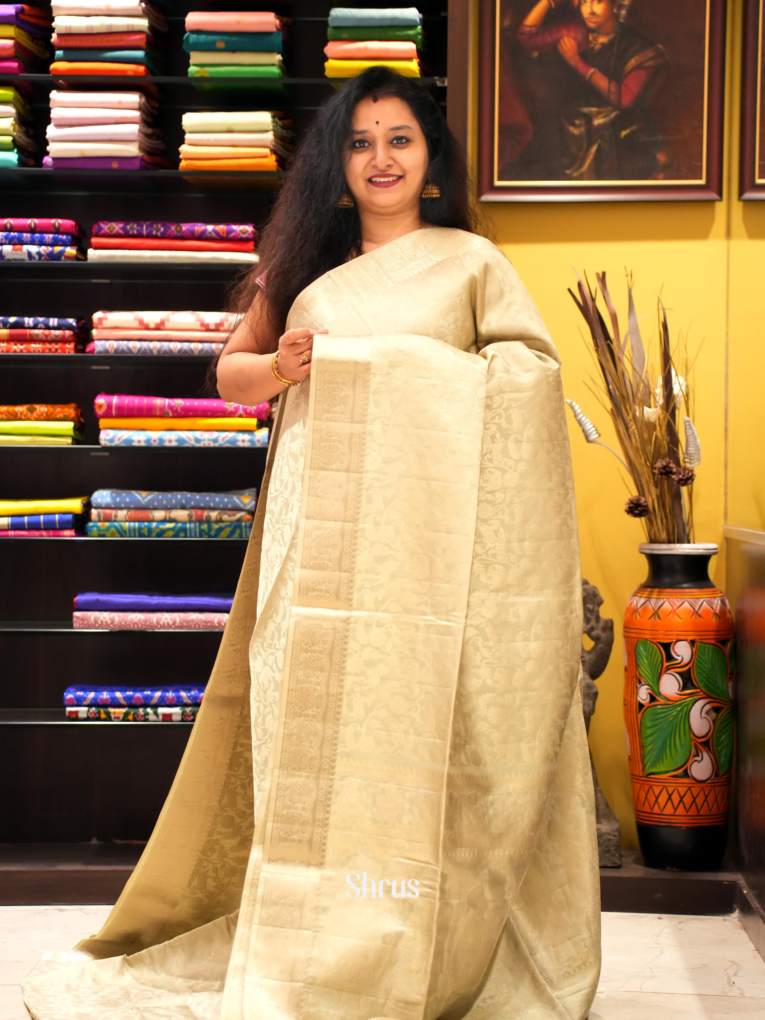 Cream(Single tone) - Soft Silk Saree - Shop on ShrusEternity.com