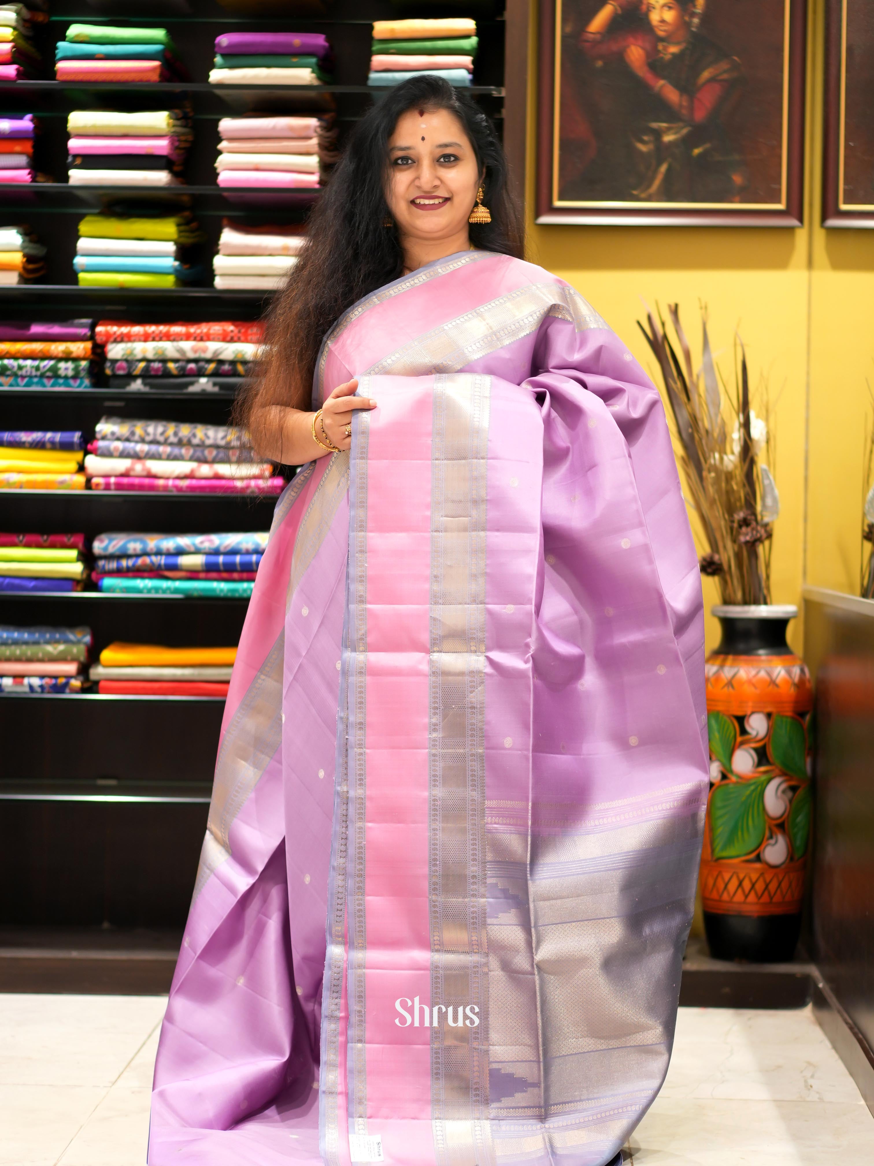 Lavender & Grey - Kanchi Border Soft Silk Saree - Shop on ShrusEternity.com