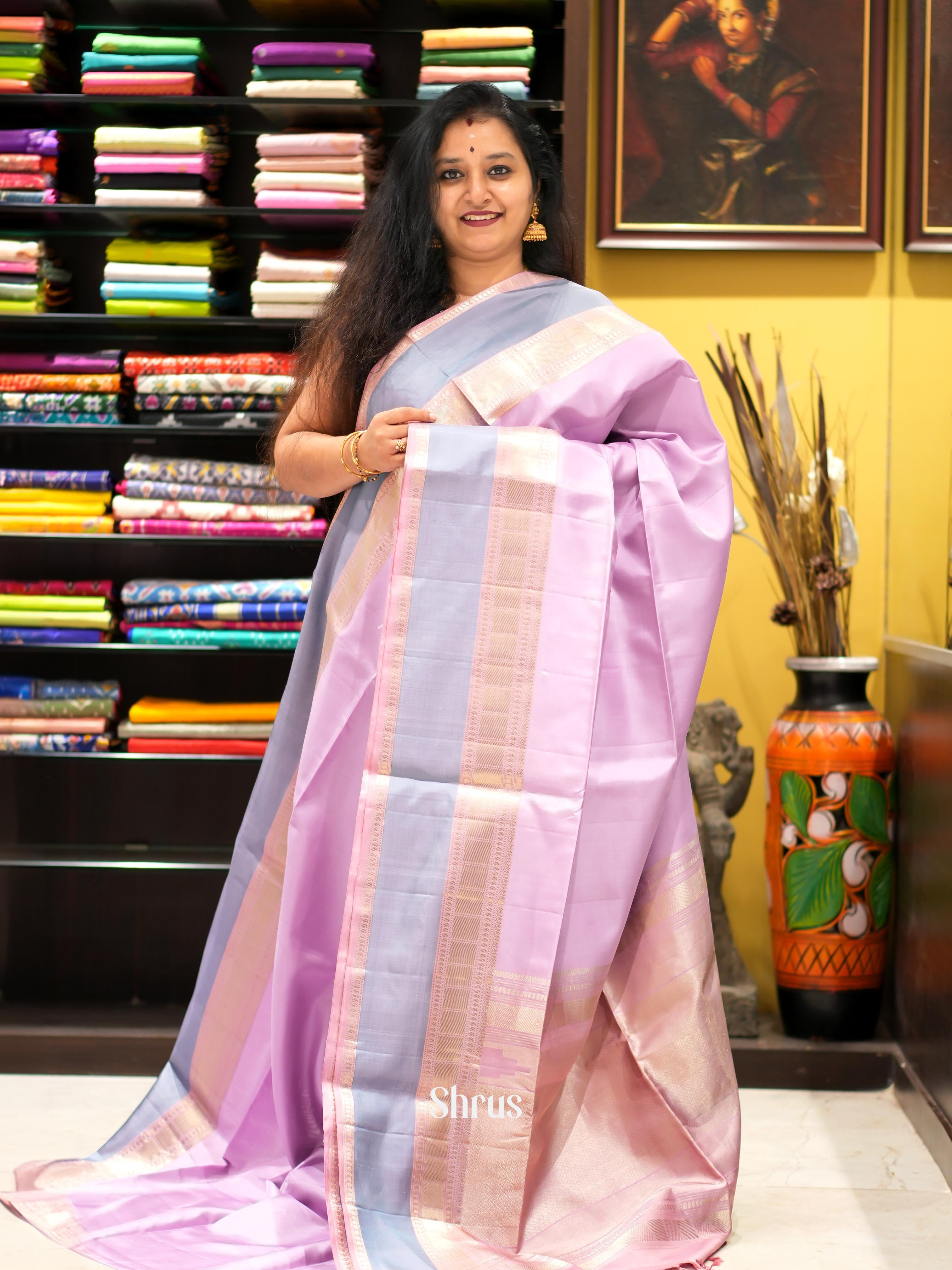 Lavender & Pink - Kanchi Border Soft Silk Saree - Shop on ShrusEternity.com