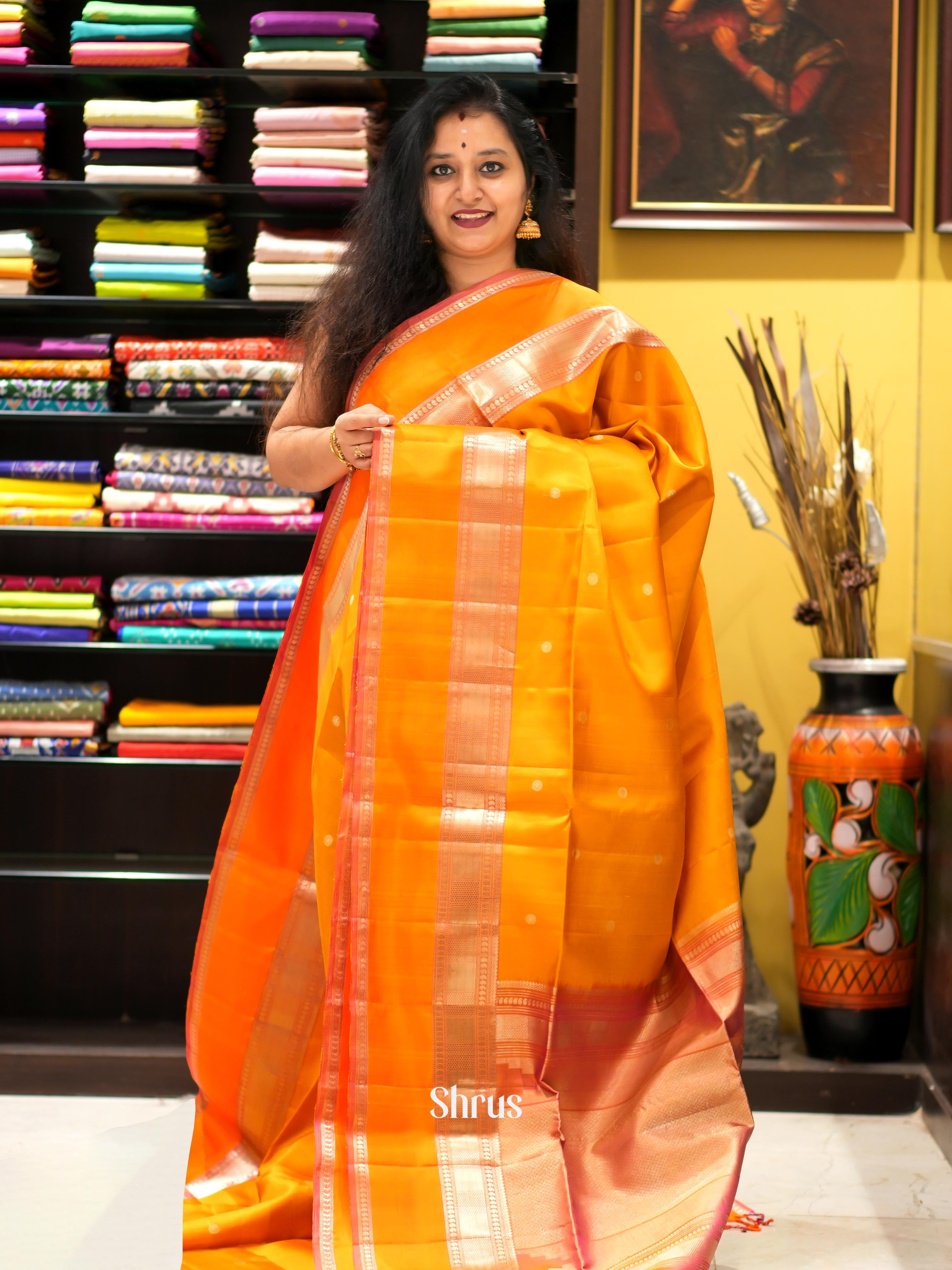 Mustard & Brick - Kanchi Border Soft Silk Saree - Shop on ShrusEternity.com