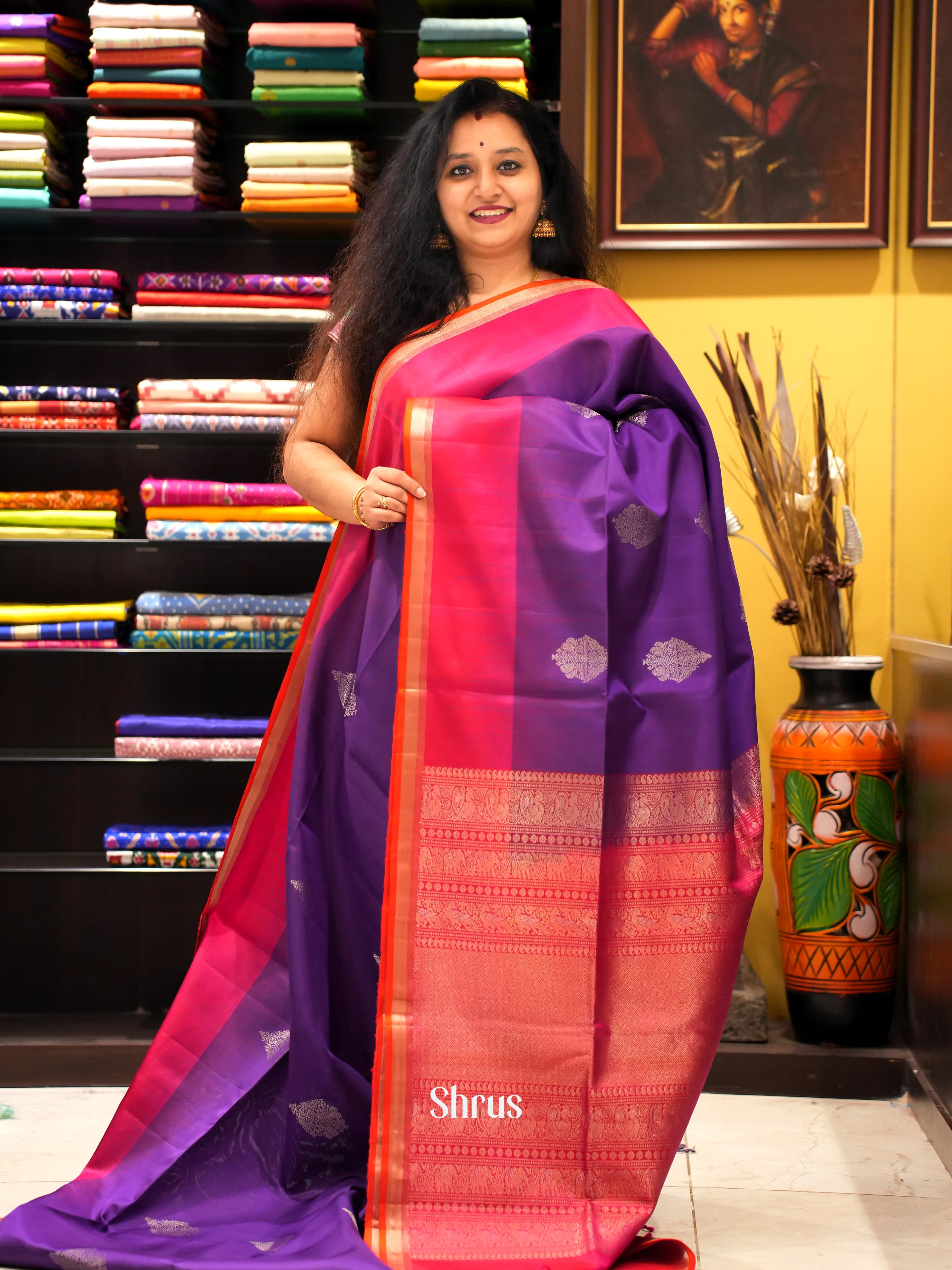 Violet & Pink - Soft Silk Saree - Shop on ShrusEternity.com
